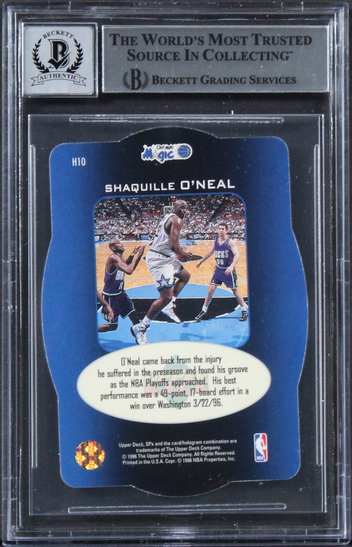 Shaquille O'Neal Signed 1996 SPX Holoview Heroes #H10 Card Auto Gem 10! BAS Slab