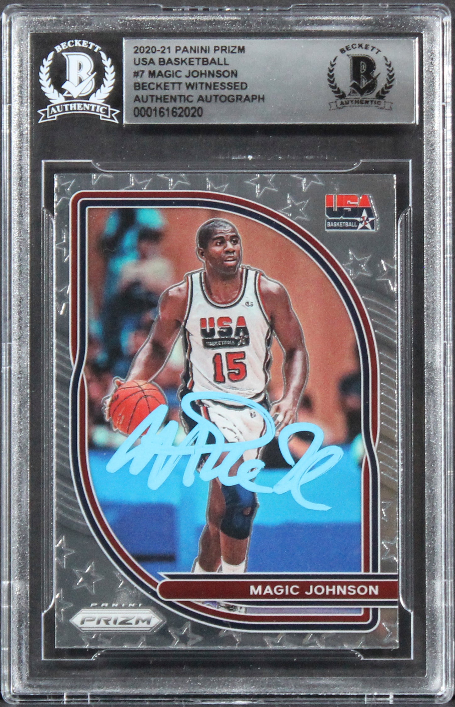 Lakers Magic Johnson Signed 2020 Panini Prizm USA Basketball #7 Card BAS Slabbed