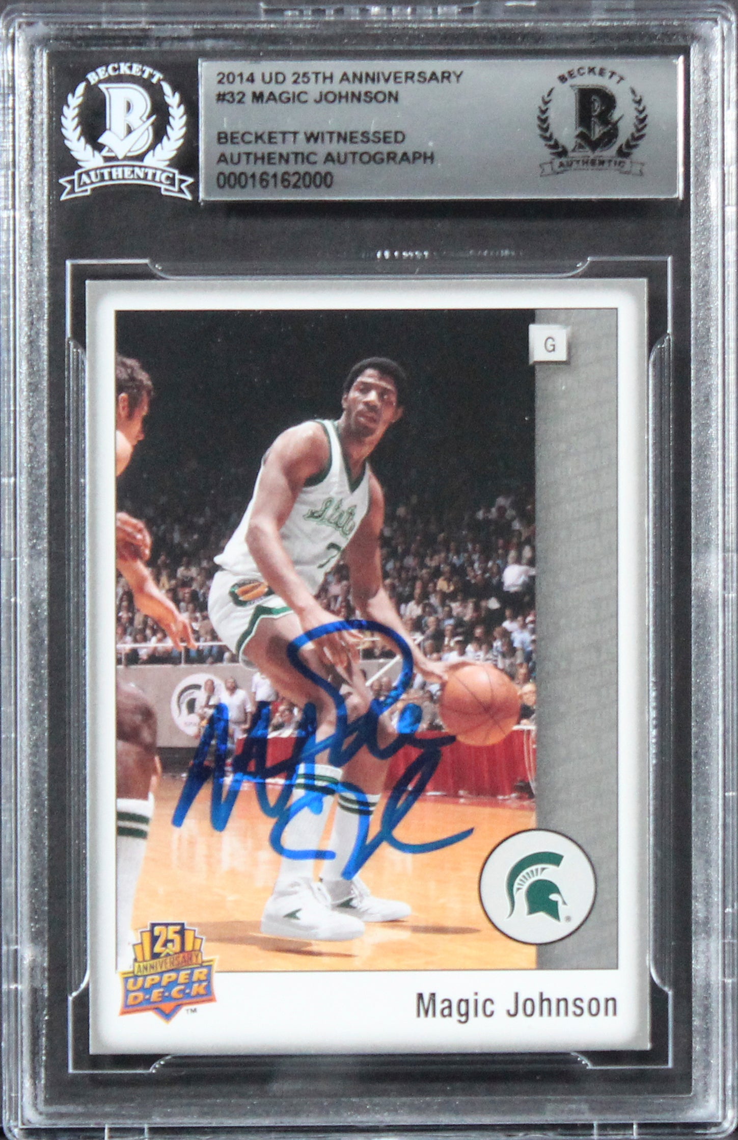 Michigan State Magic Johnson Signed 2014 UD 25th Anniversary #32 Card BAS Slab