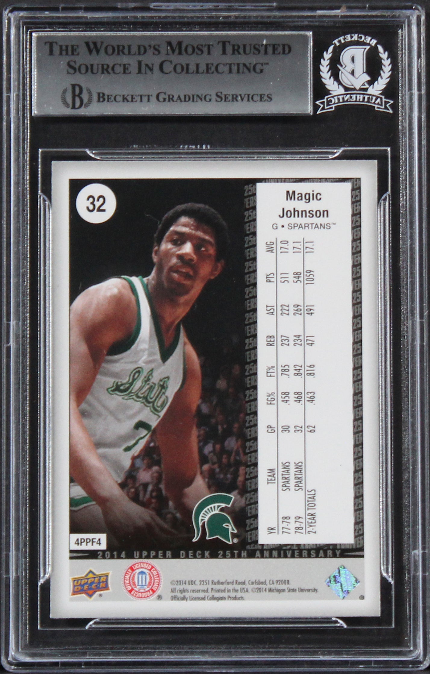 Michigan State Magic Johnson Signed 2014 UD 25th Anniversary #32 Card BAS Slab