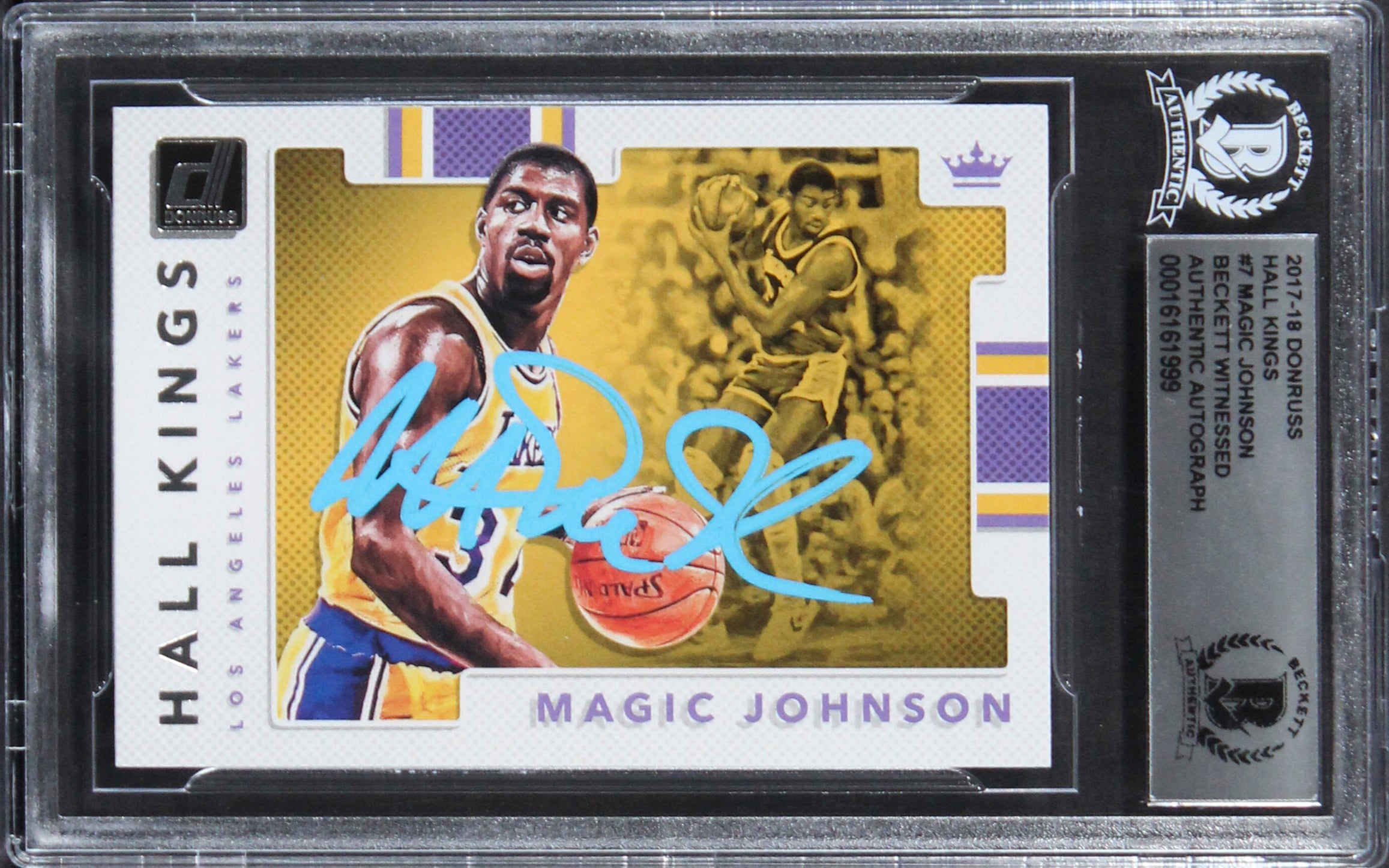 Lakers Magic Johnson Signed 2017 Donruss Hall Kings #7 Card BAS Slabbed