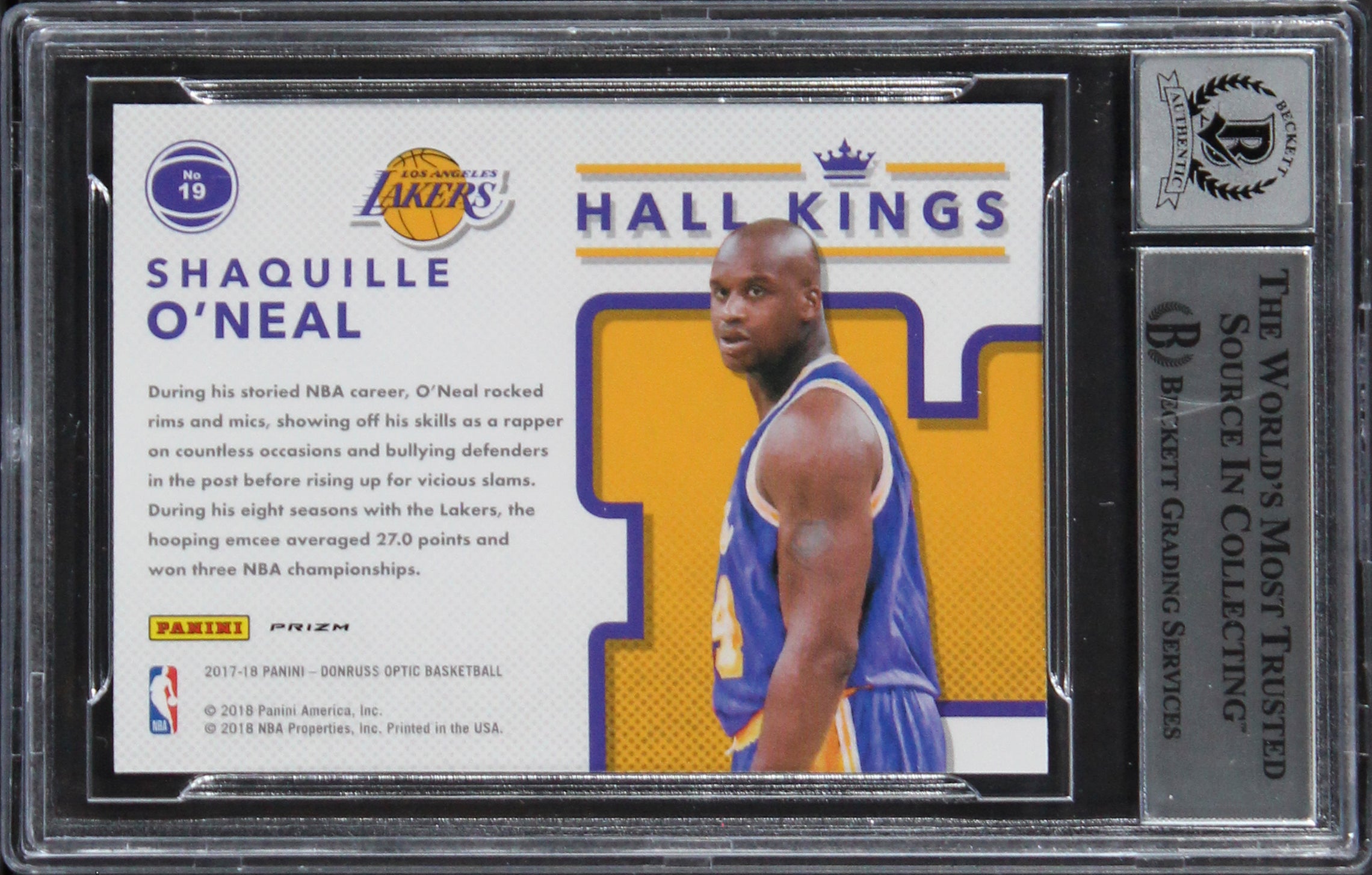 Lakers Shaquille O'Neal Signed 2017 Donruss Optic HK #19 Card Auto 10! BAS Slab