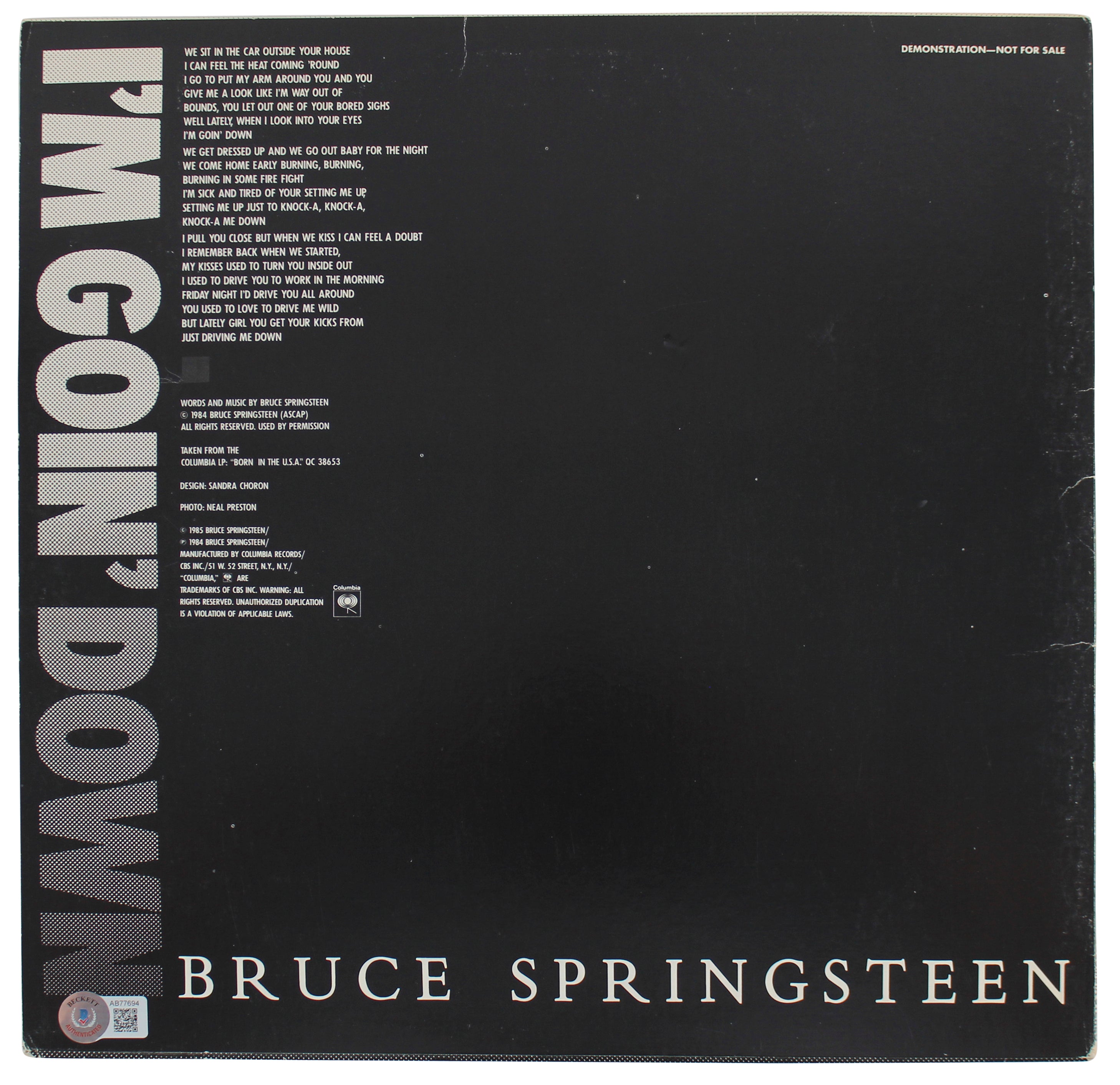 Bruce Springsteen Signed I'm Going Down Album Cover Auto Graded 10! BAS #AB77694