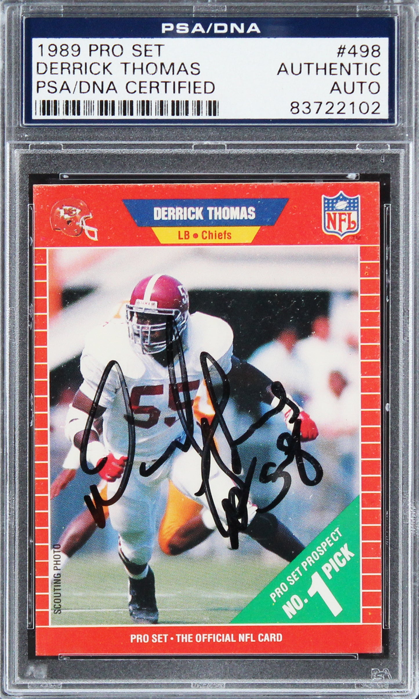 Chiefs Derrick Thomas Authentic Signed 1989 Pro Set #498 Rookie Card PSA Slabbed