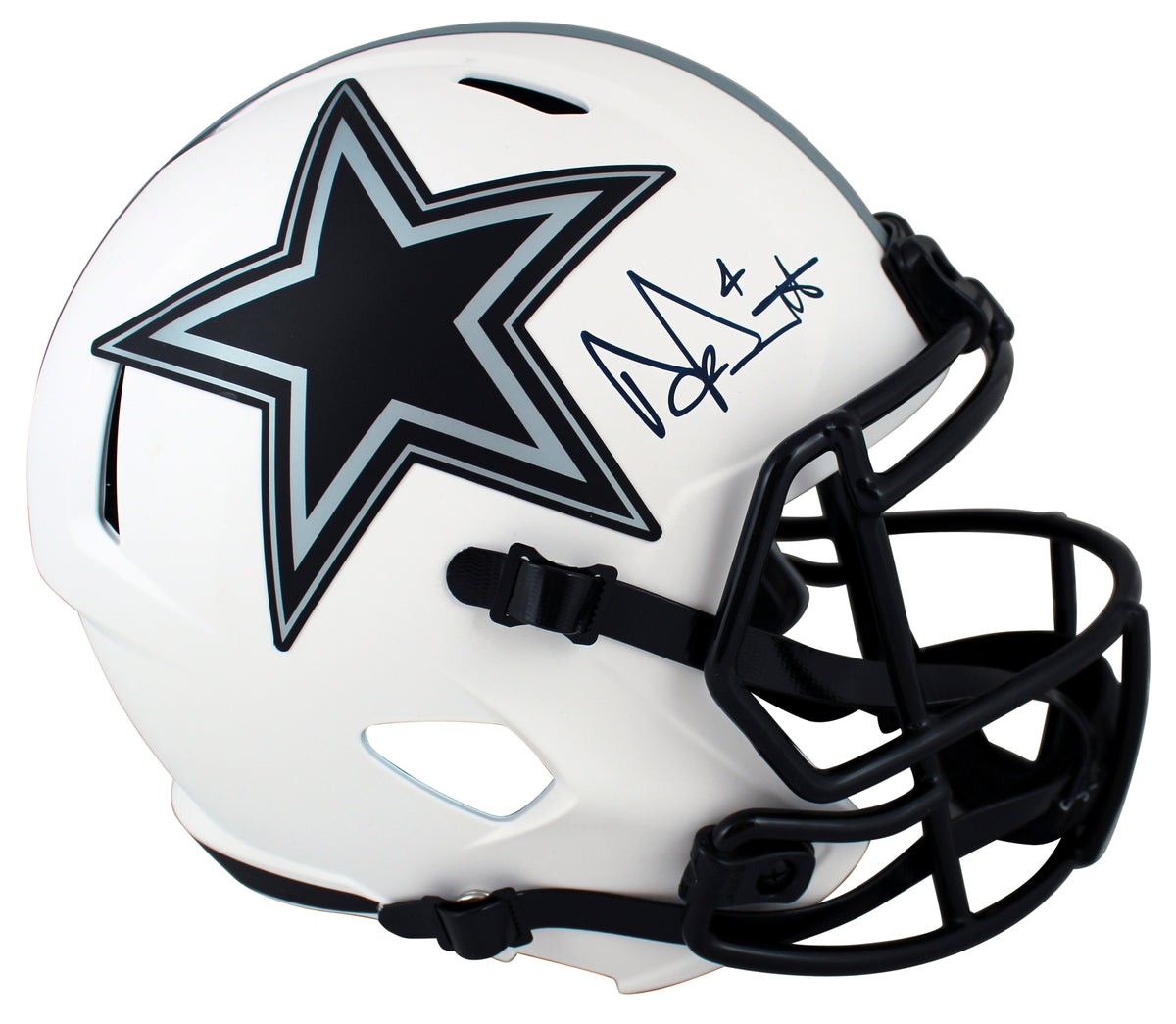 Cowboys Dak Prescott Signed Lunar Full Size Speed Rep Helmet BAS Witnessed