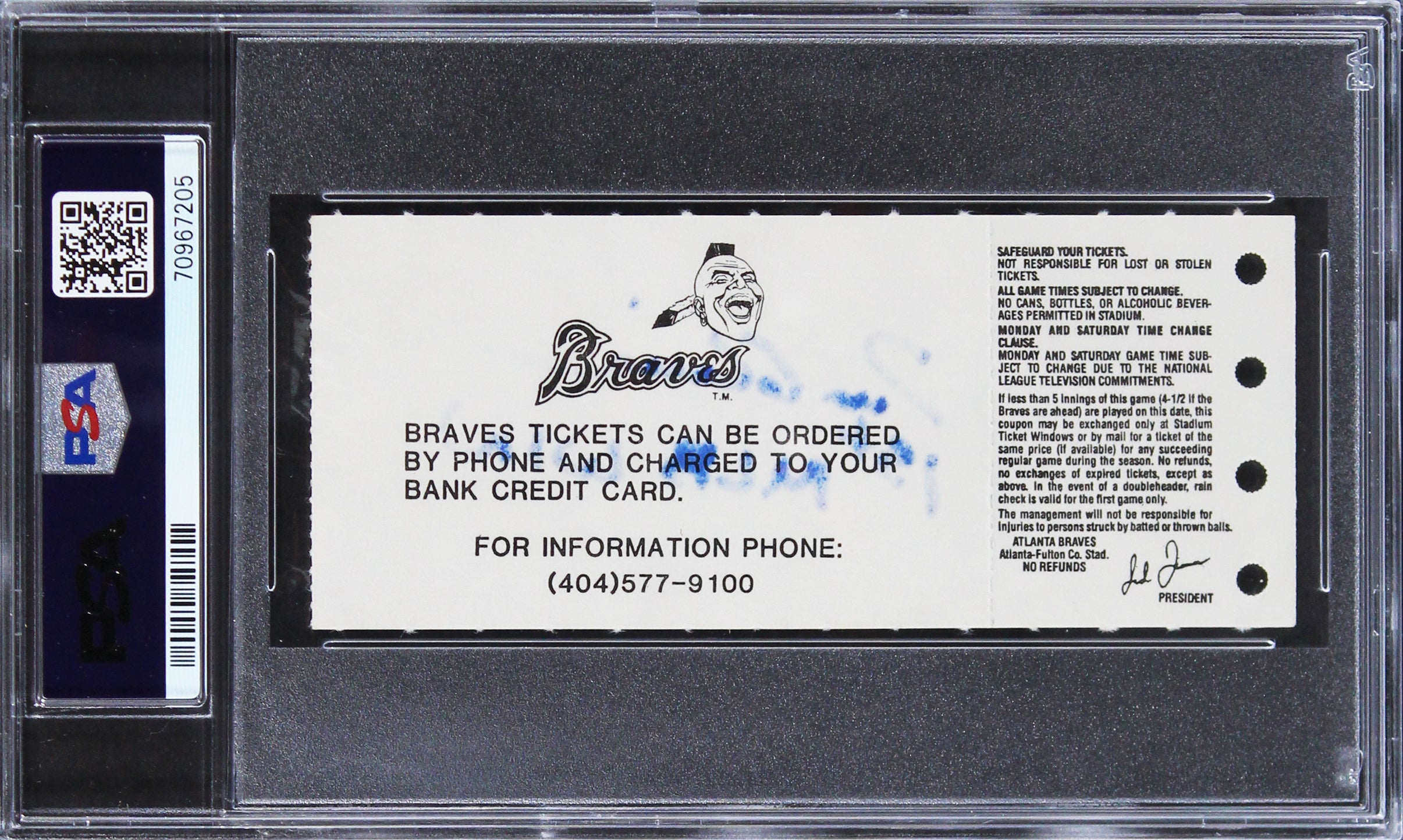 Braves Tom Glavine "1st MLB Win" Signed 1987 Ticket Stub Auto 10! PSA Slabbed