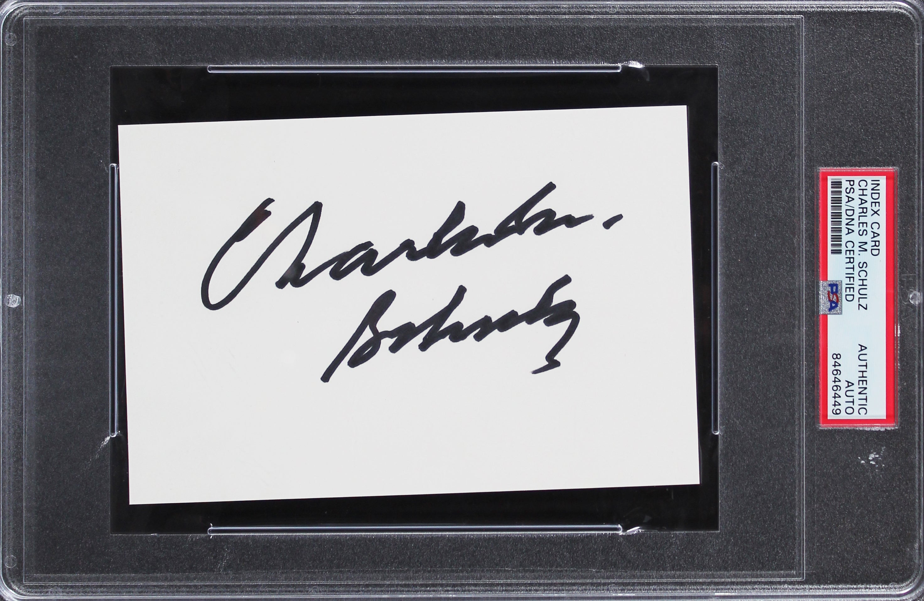 Charles Schulz Peanuts Authentic Signed 4x6 Index Card PSA/DNA Slabbed