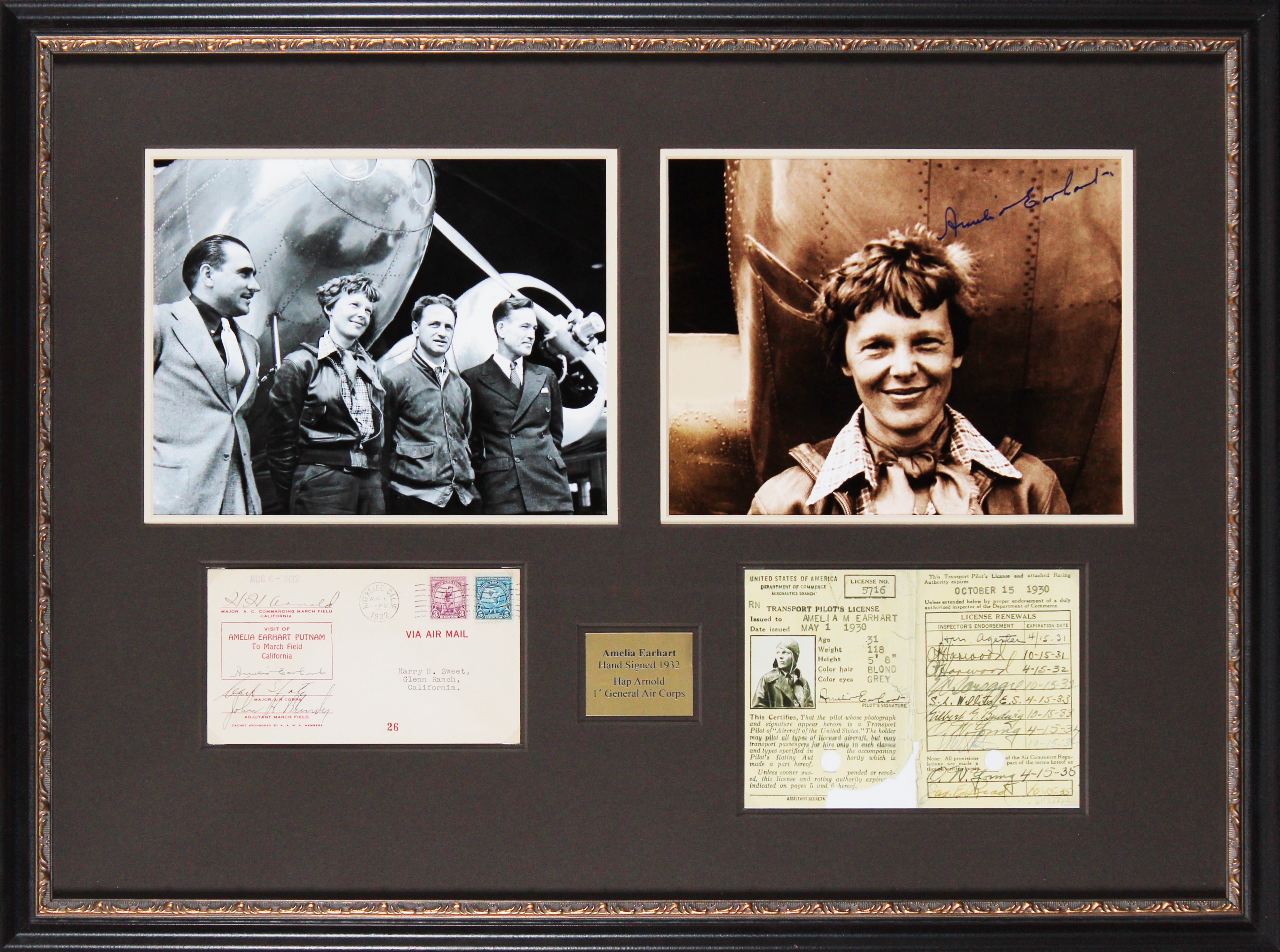 Amelia Earhart Signed & Framed 1932 Army Base Visit Envelope BAS #AC33475