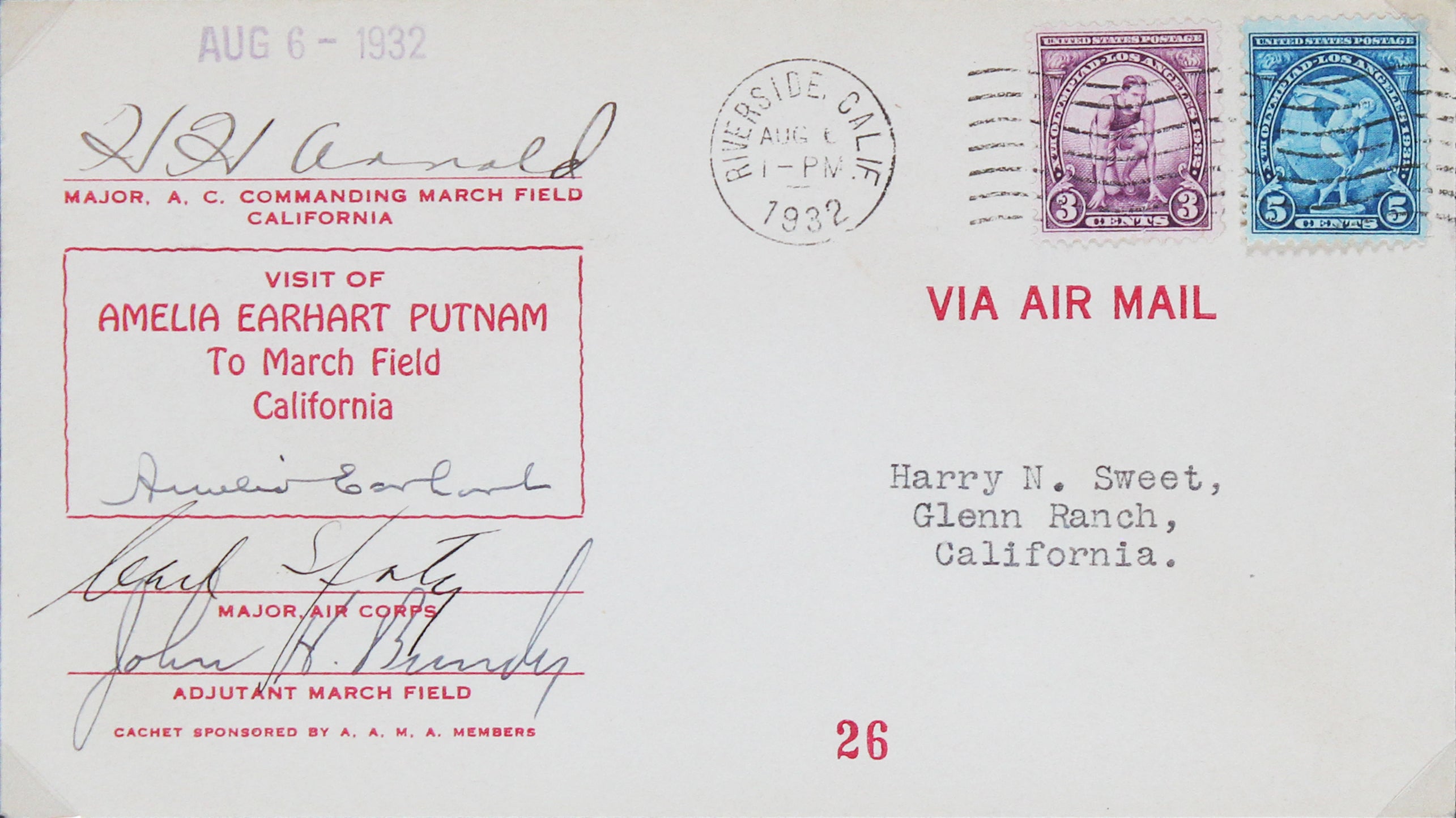 Amelia Earhart Signed & Framed 1932 Army Base Visit Envelope BAS #AC33475