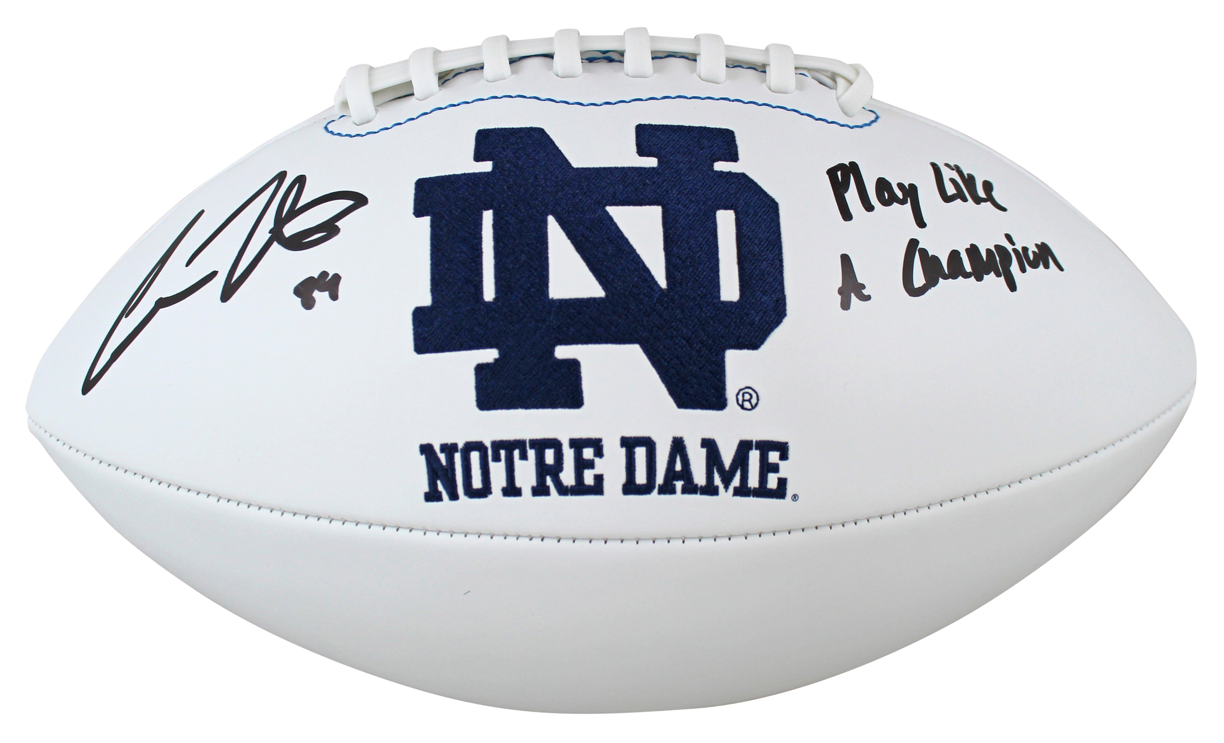 Notre Dame Cole Kmet "PLAC" Signed White Panel Football W/ Case BAS Witnessed