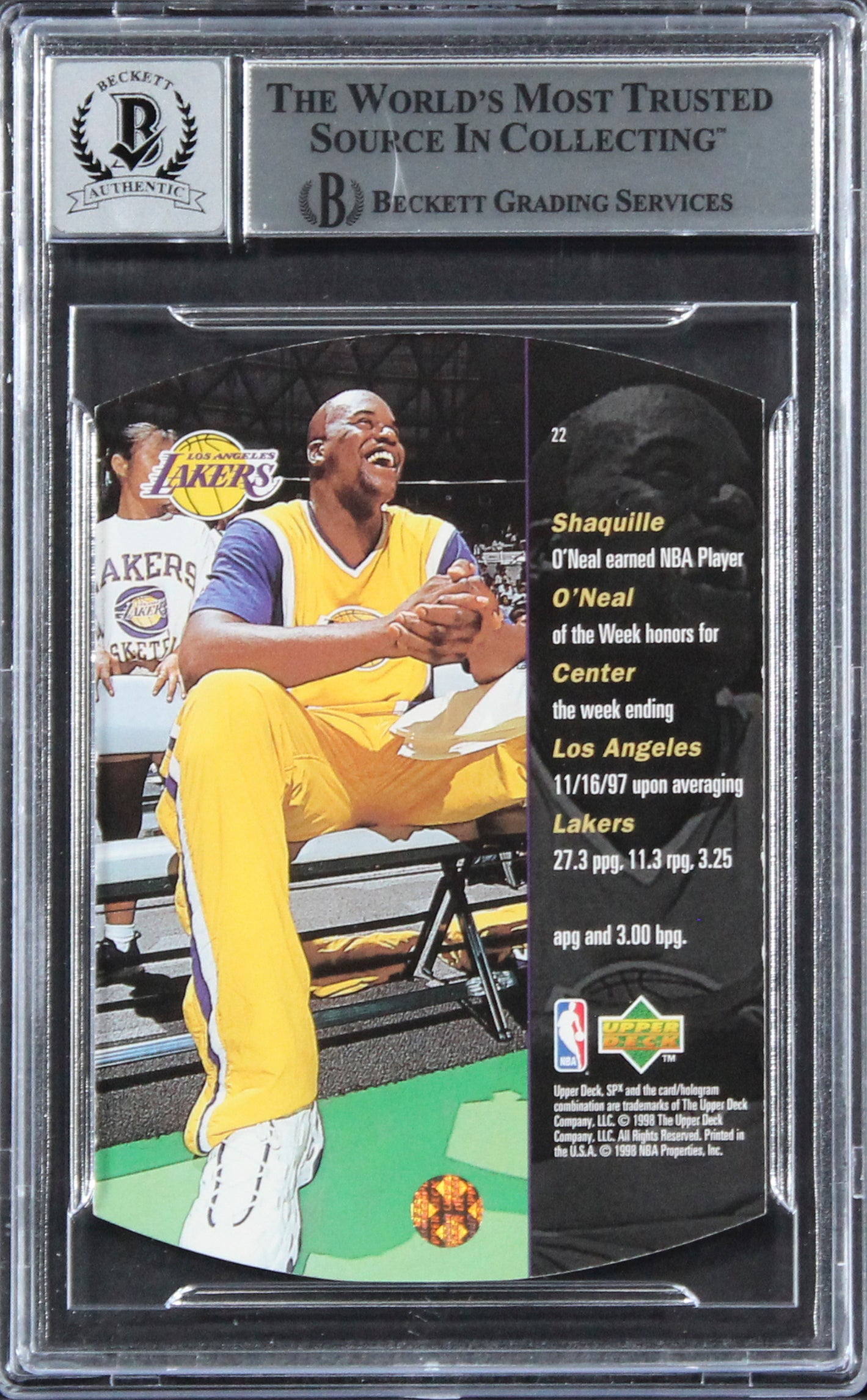 Lakers Shaquille O'Neal Authentic Signed 1997 SPX #22 Card Auto 10! BAS Slabbed