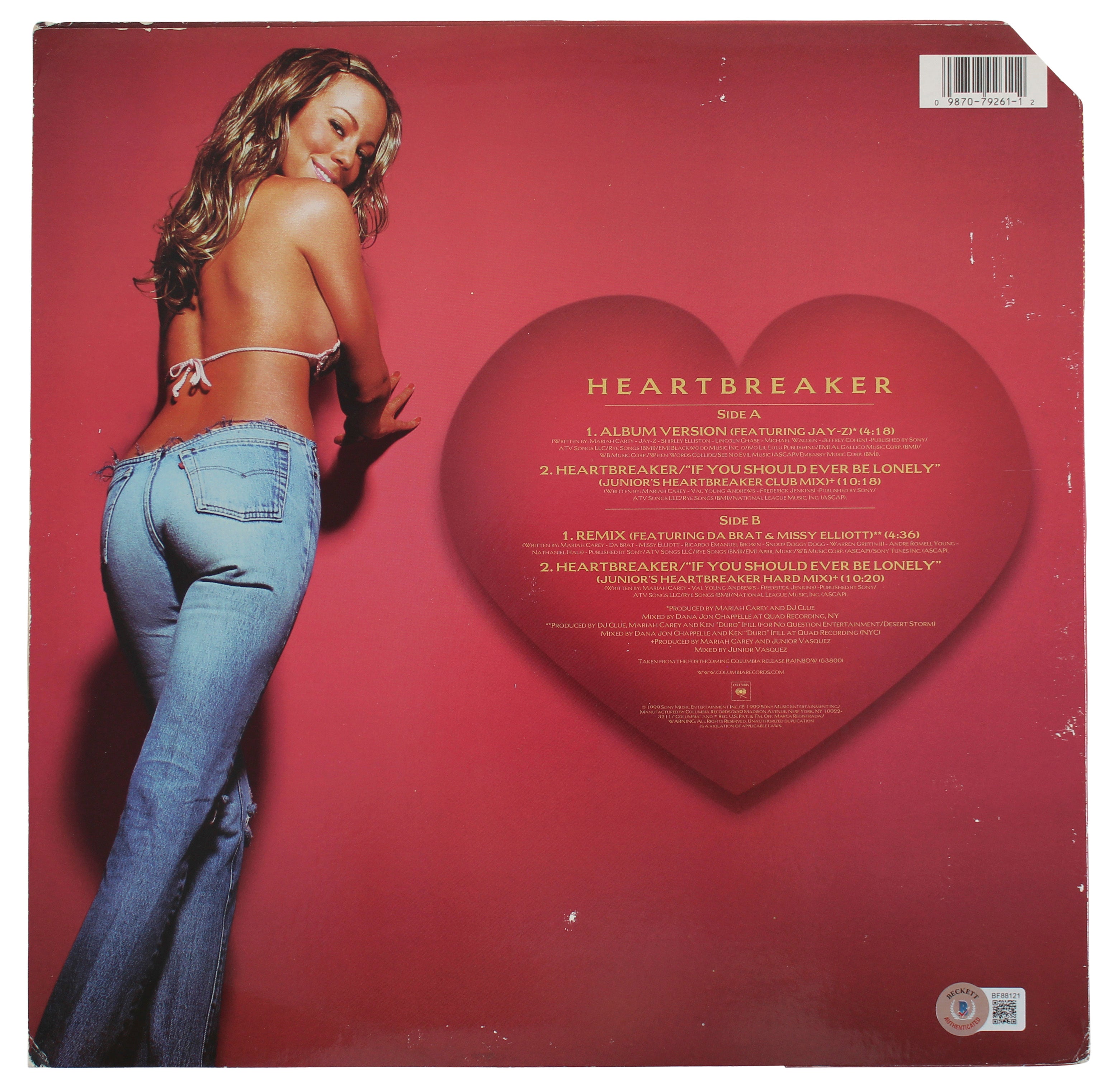Mariah Carey Authentic Signed Heartbreaker Album Cover Autographed BAS #BF88121