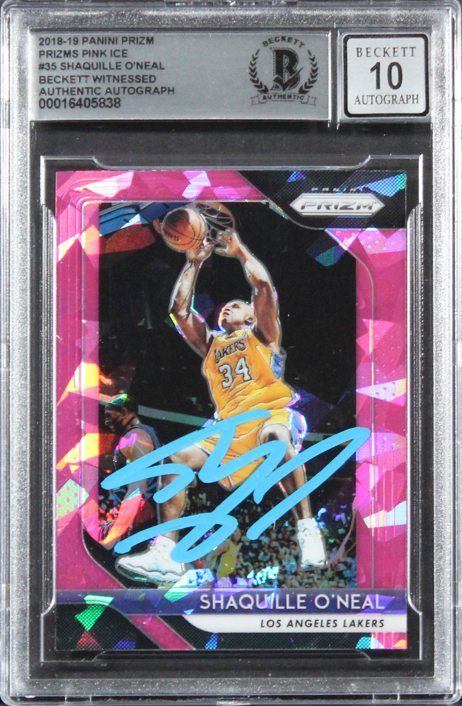Lakers Shaquille O'Neal Signed 2018 Panini Prizm PI #35 Card Auto 10! BAS Slab