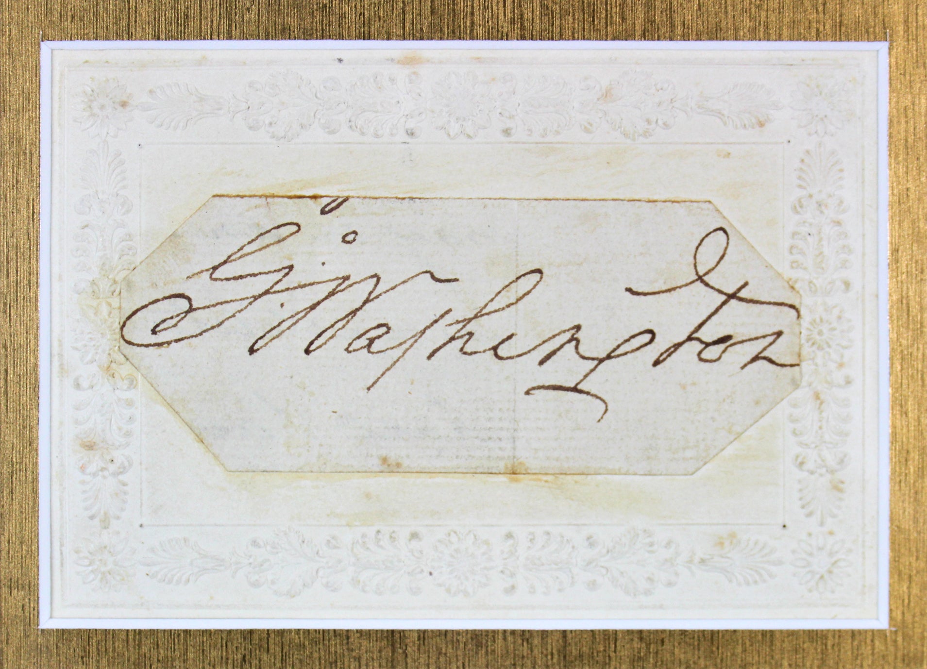 George Washington Authentic Signed 1.4x3.5 Framed Cut Signature BAS #A78926