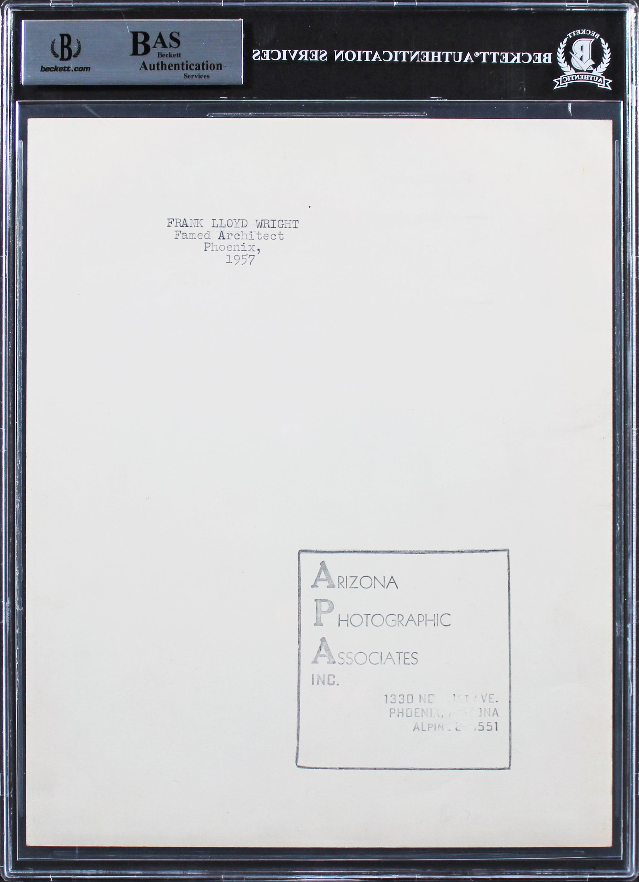 Frank Lloyd Wright Authentic Signed 8x10 Black & White Photo BAS Slabbed