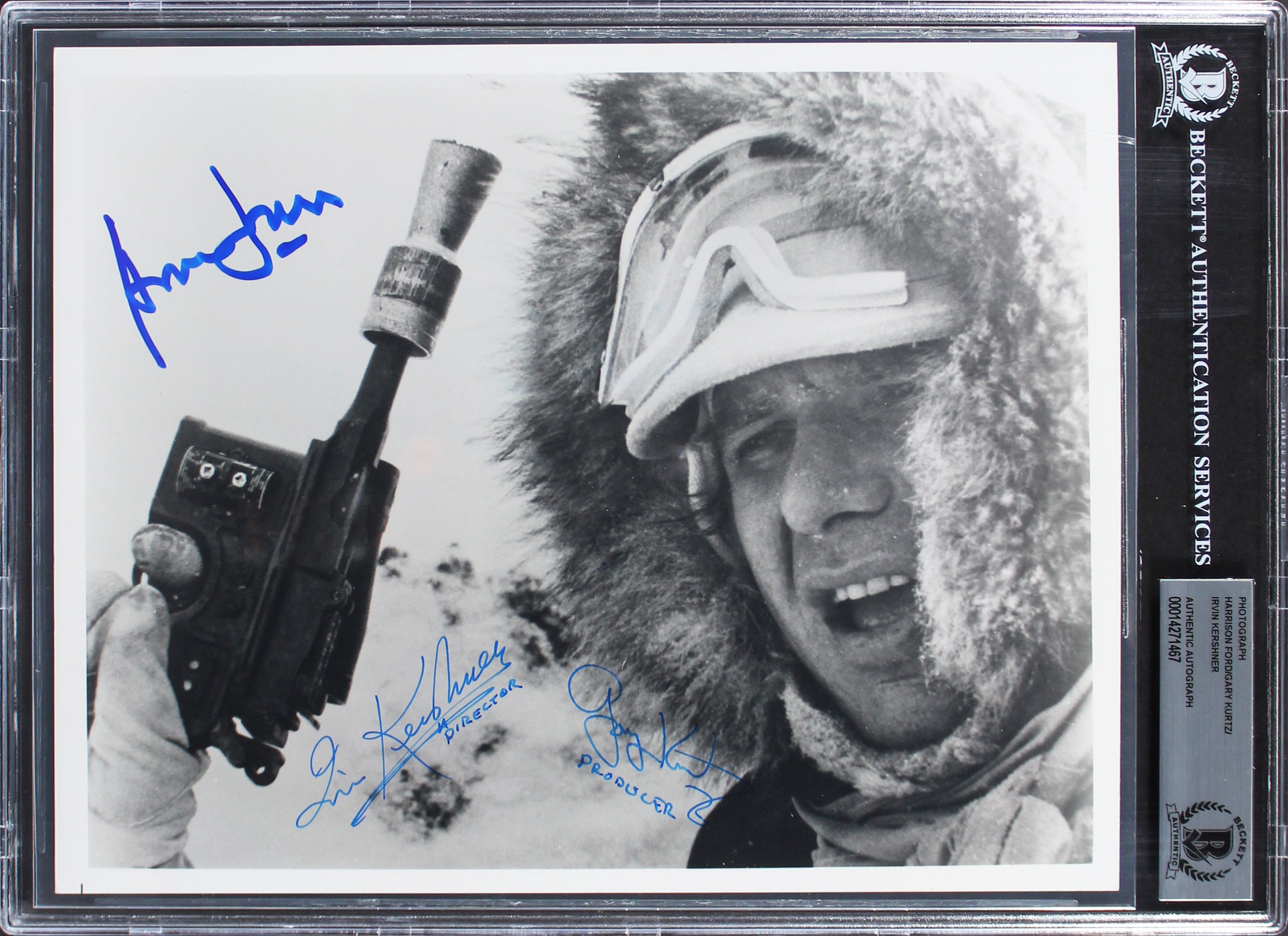 Star Wars (3) Ford, Kurtz & Kershner Authentic Signed 8x10 Photo BAS Slabbed