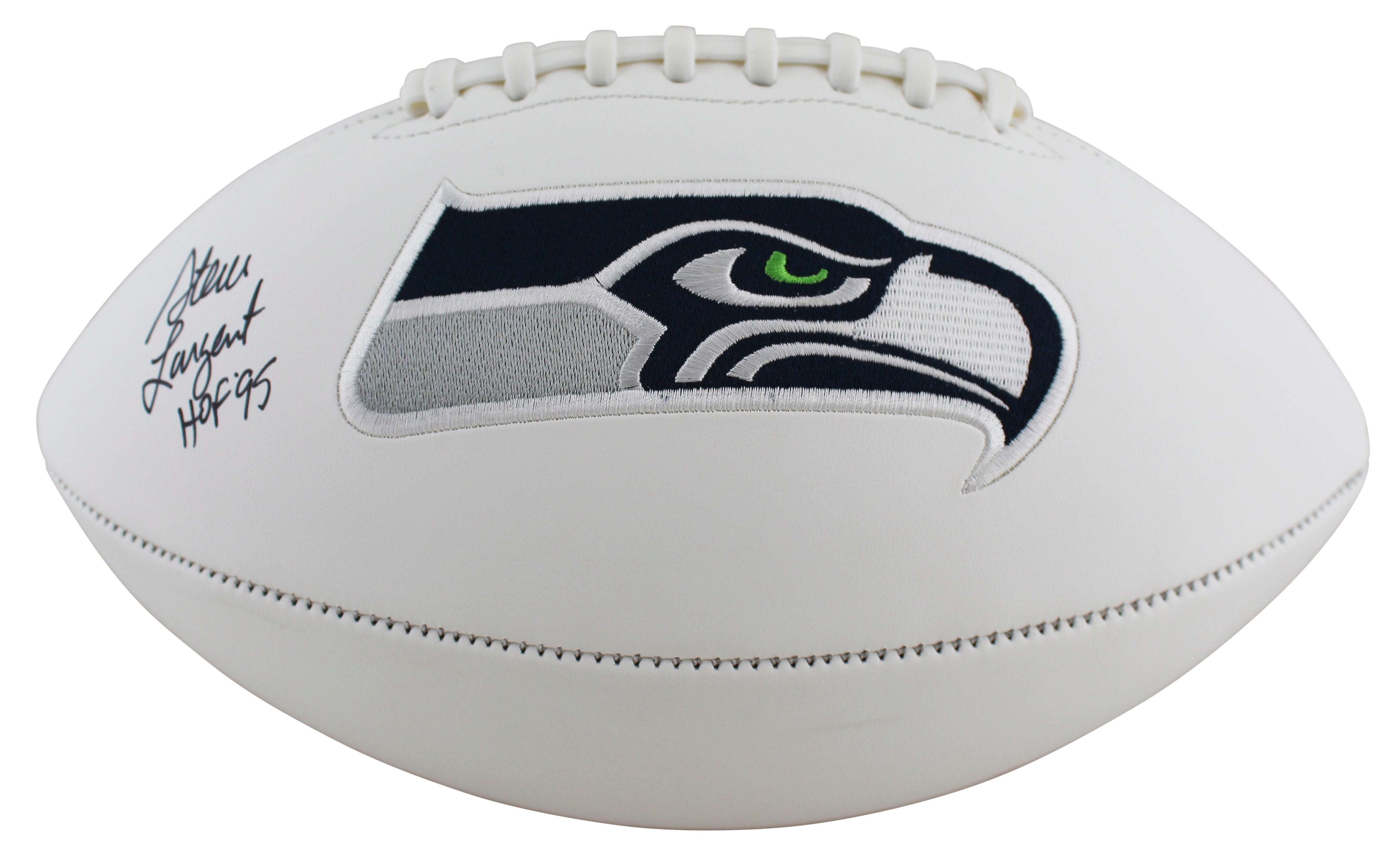 Seahawks Steve Largent "HOF 95" Authentic Signed White Panel Logo Football BAS