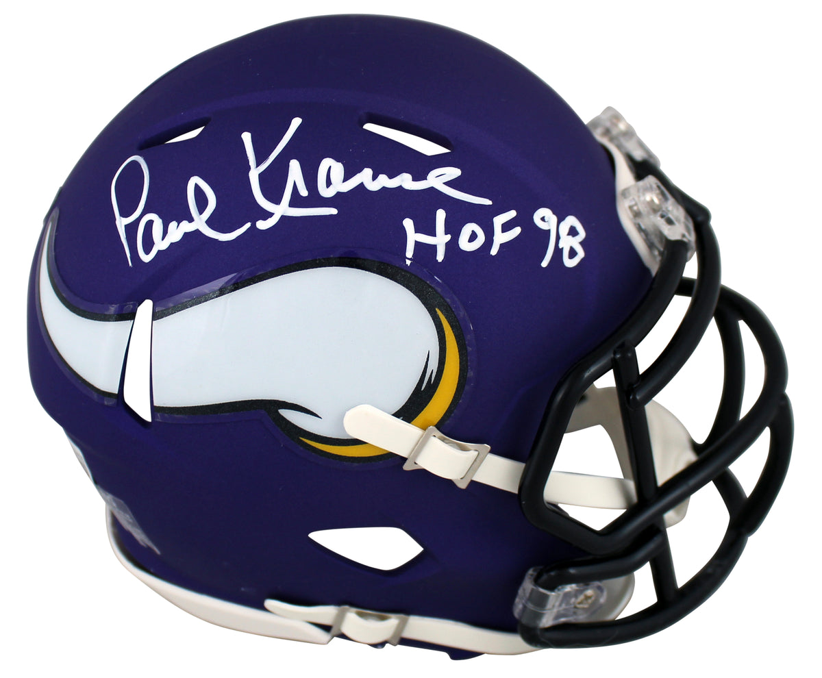 Vikings Paul Krause "HOF 98" Authentic Signed Purple Speed Mini Helmet BAS Wit