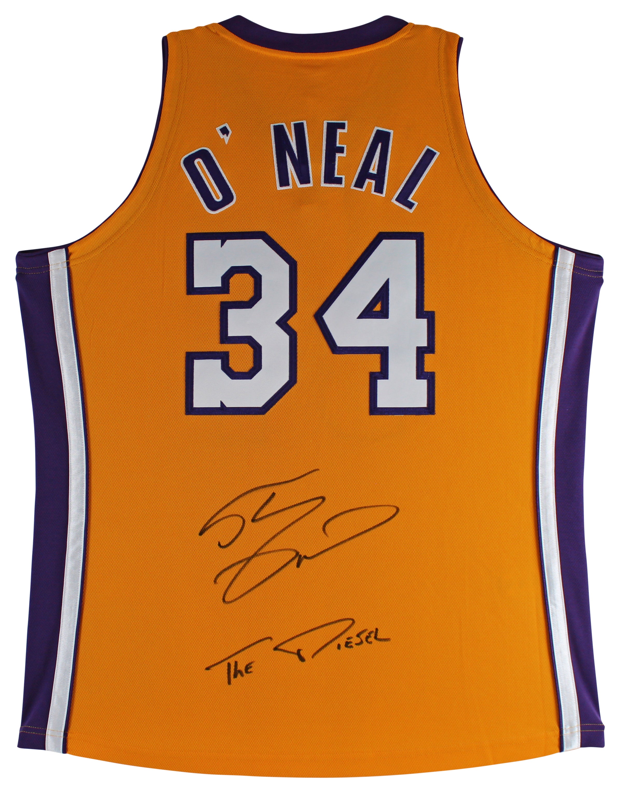 Shaquille O'Neal "Diesel" Signed Yellow M&N 2000-01 HWC Authentic Jersey BAS Wit