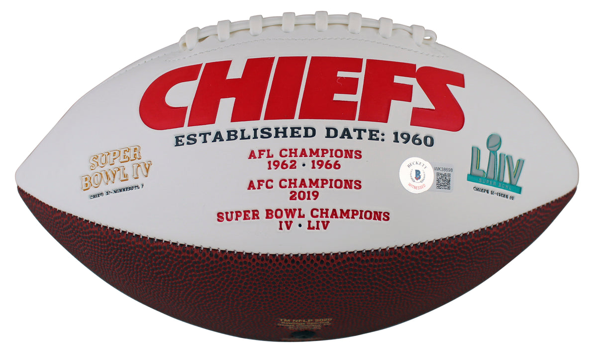 Chiefs Jan Stenerud "HOF 91" Signed White Panel Logo Football BAS Witnessed
