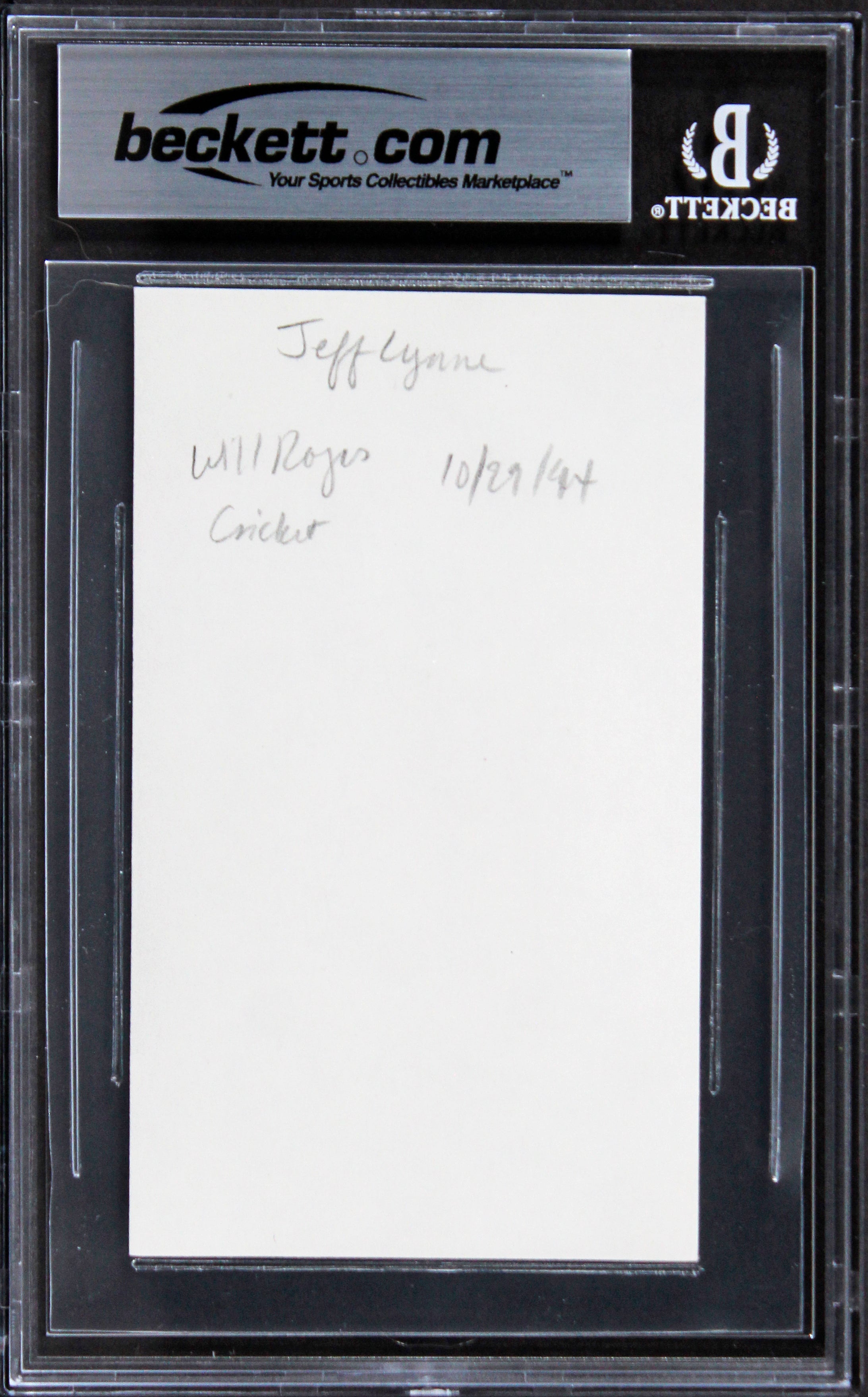 Jeff Lynne Electric Light Orchestra Authentic Signed 3x5 Index Card BAS Slabbed