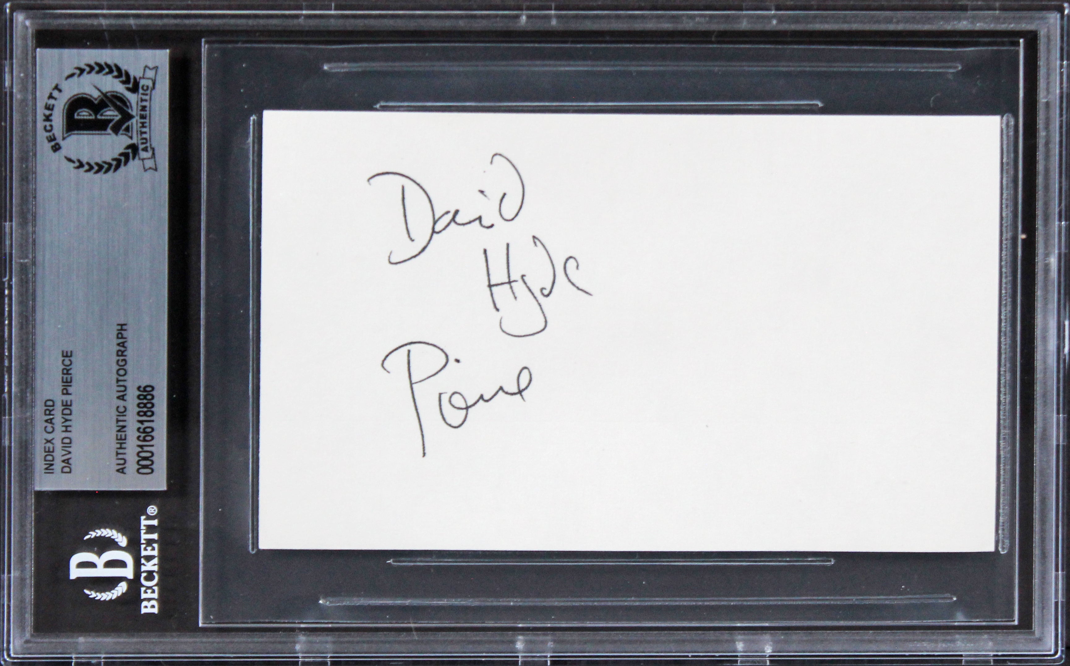 David Hyde Pierce Frasier Signed 3x5 Index Card w/ Black Sig BAS Slabbed