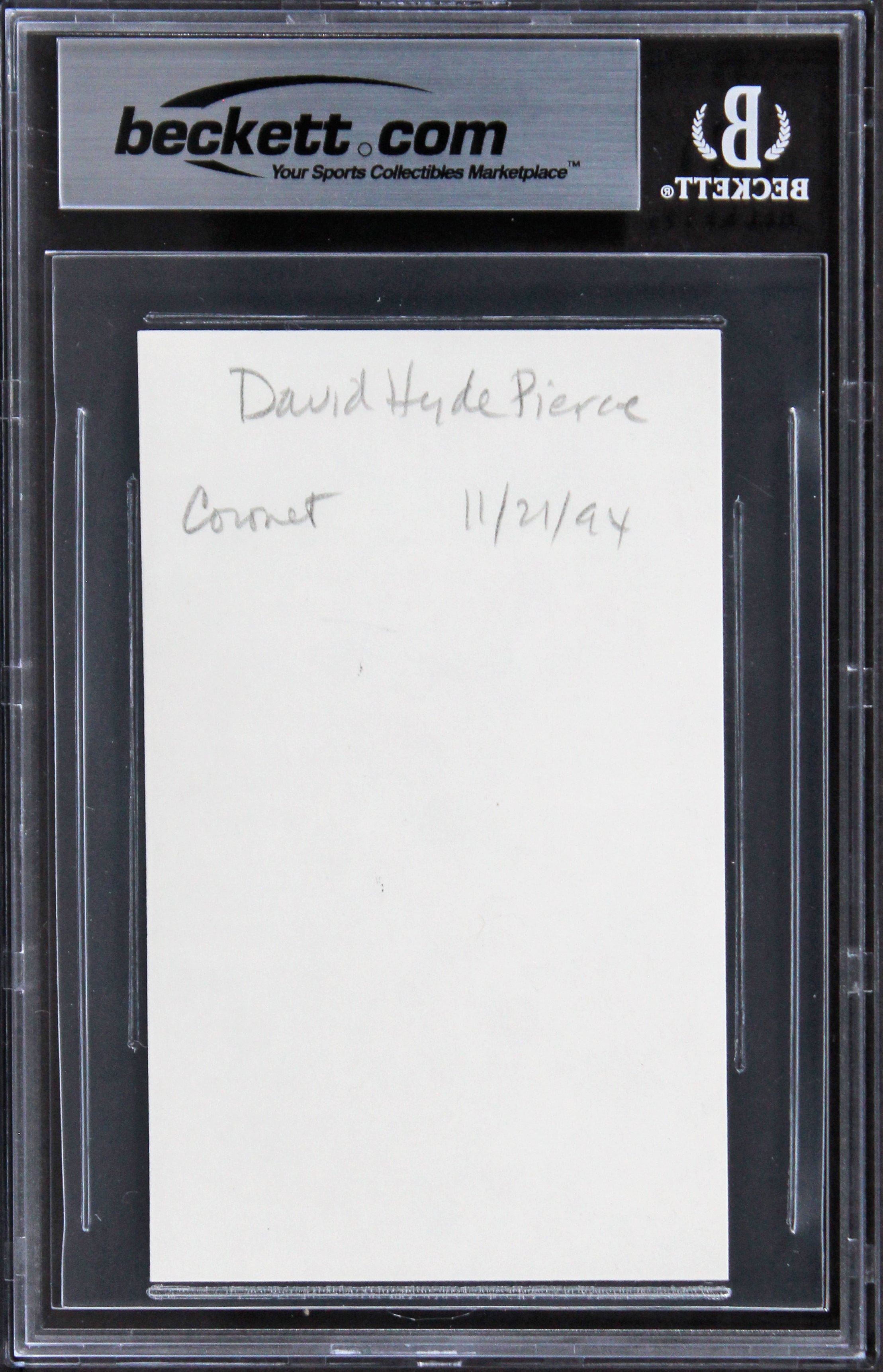 David Hyde Pierce Frasier Signed 3x5 Index Card w/ Black Sig BAS Slabbed