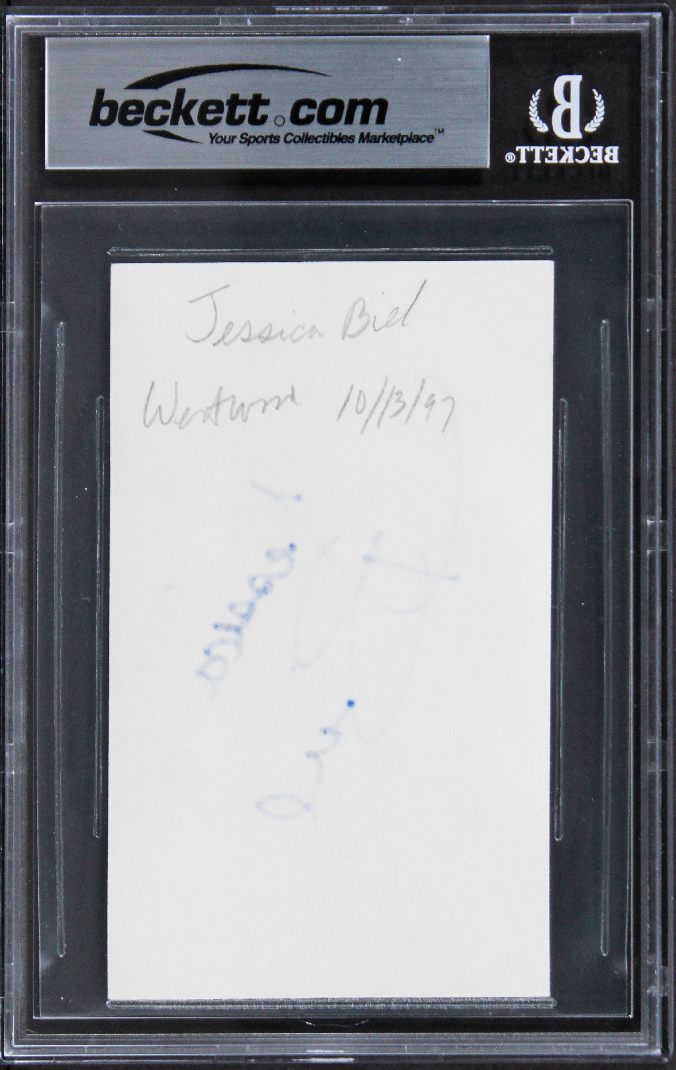 Jessica Biel 7th Heaven Authentic Signed 3x5 Index Card Autographed BAS Slabbed