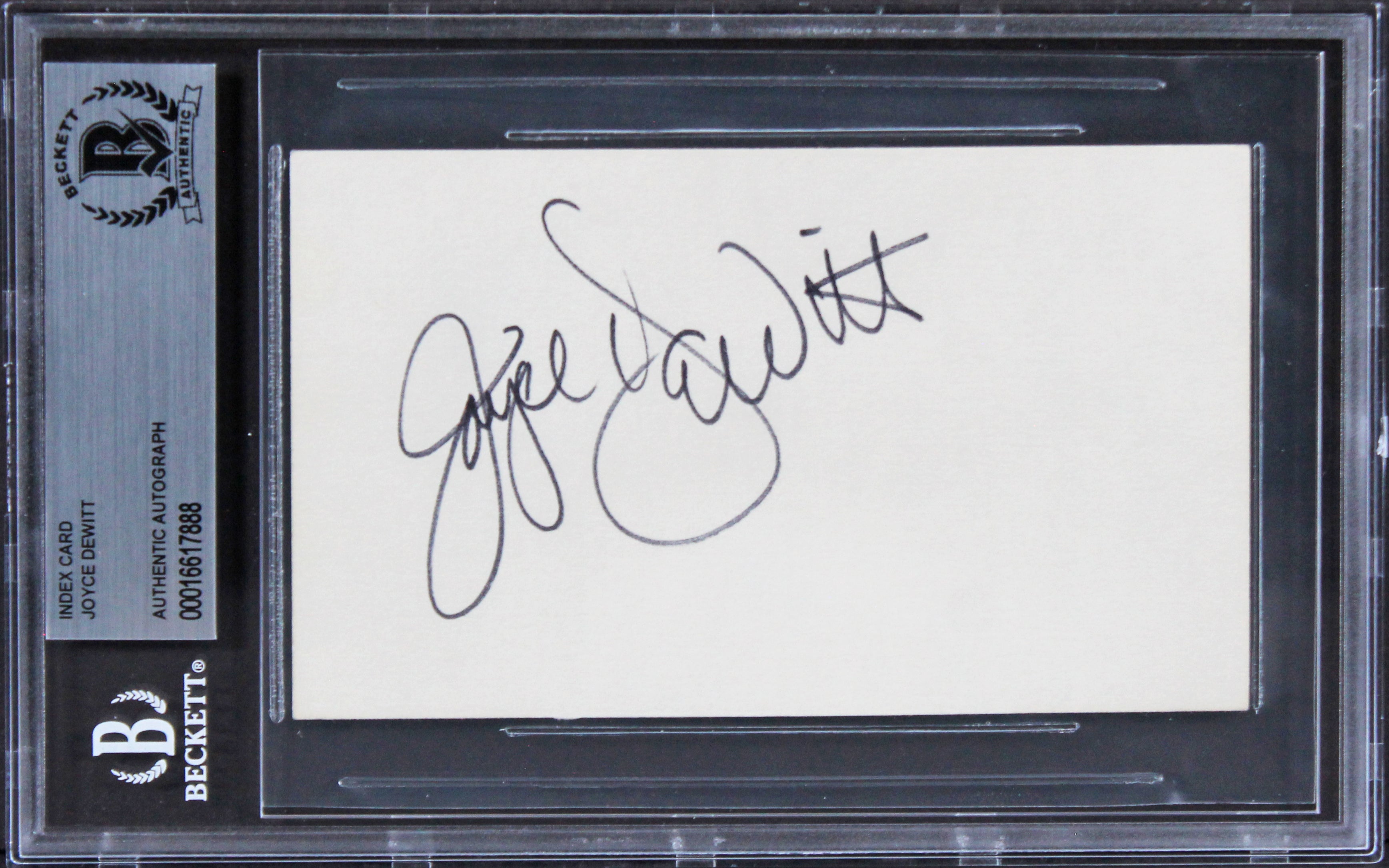 Joyce DeWitt Three's Company Authentic Signed 3x5 Index Card BAS Slabbed