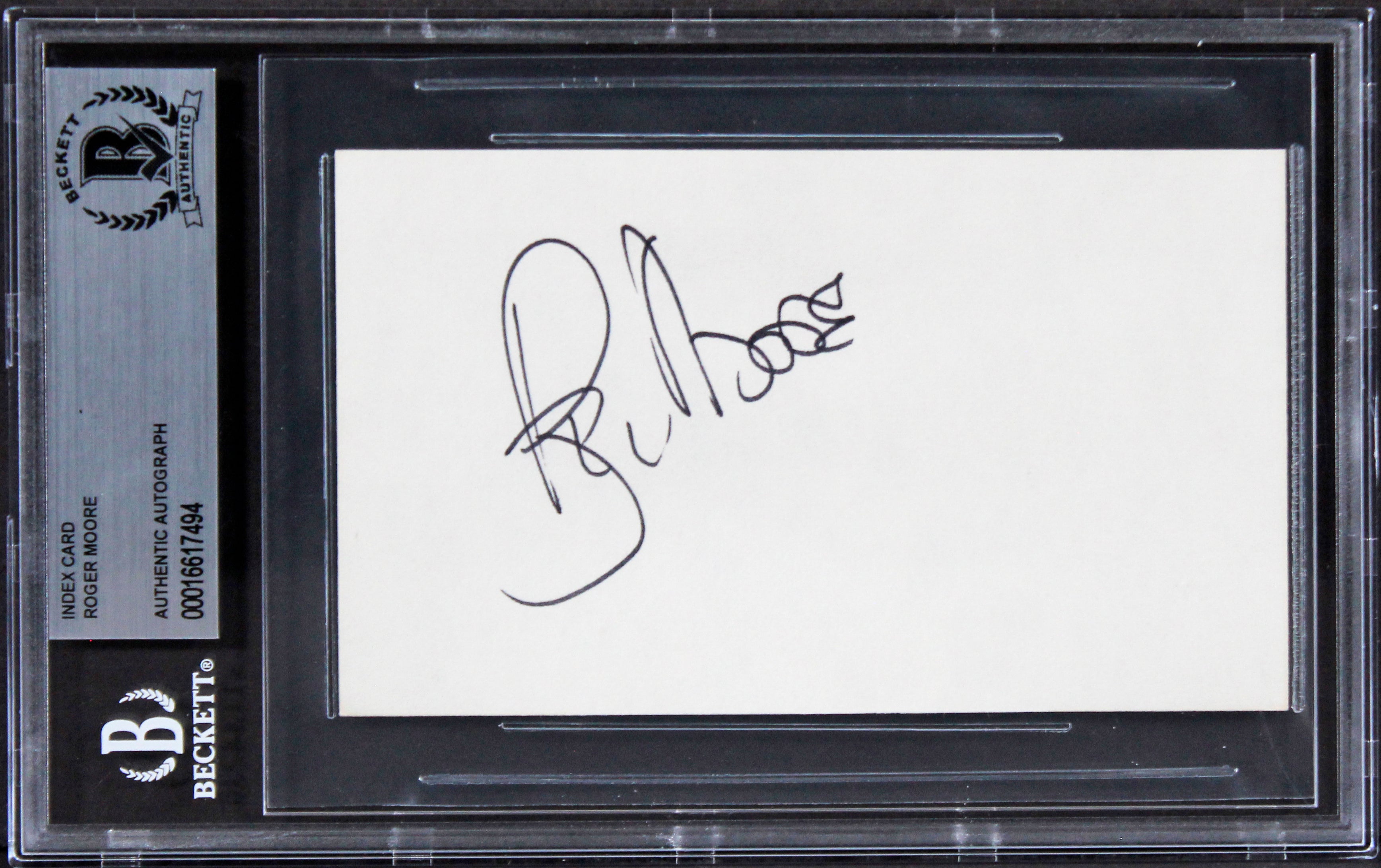Roger Moore James Bond Authentic Signed 3x5 Index Card Autographed BAS Slabbed 3