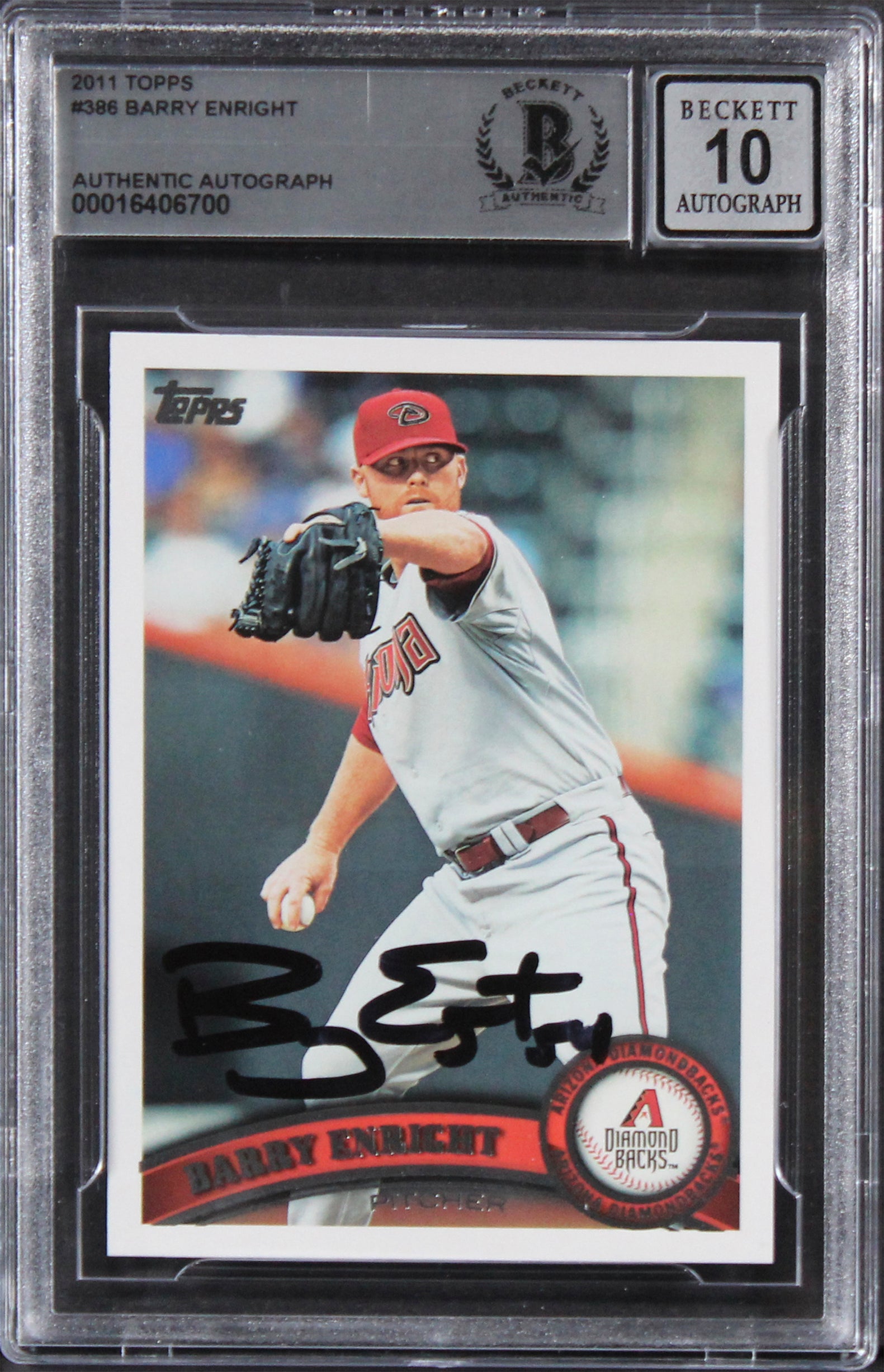 D-Backs Barry Enright Authentic Signed 2011 Topps #386 Card Auto 10! BAS Slabbed