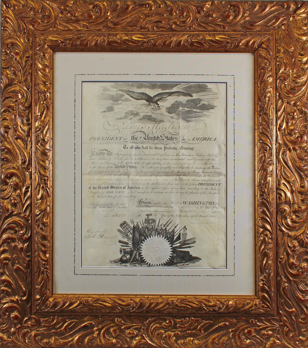 James Madison Signed & Framed 13.25x17.25 1813 Military Appointment JSA #XX11821