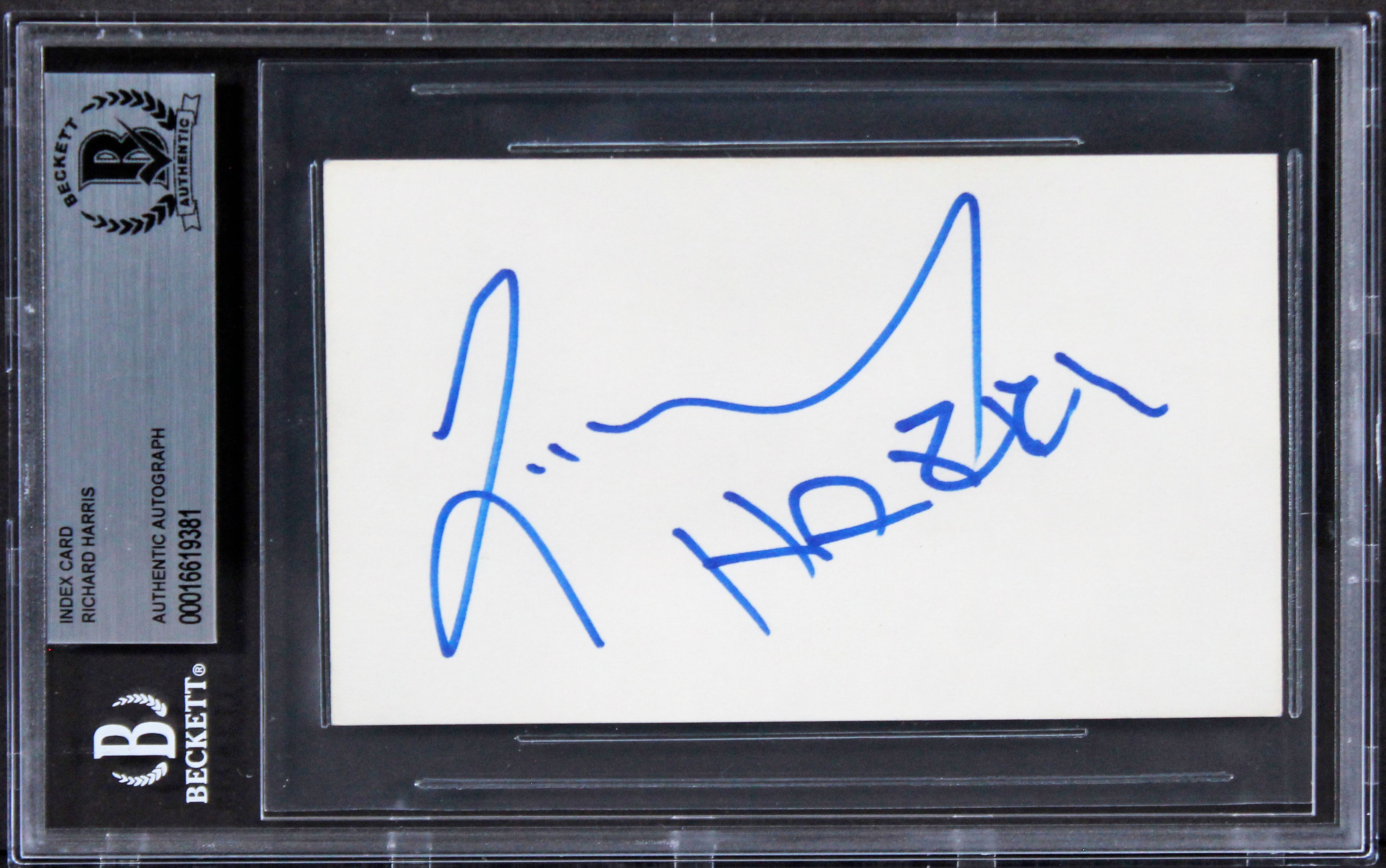 Richard Harris Gladiator Authentic Signed 3x5 Index Card w/ Blue Sig BAS Slabbed