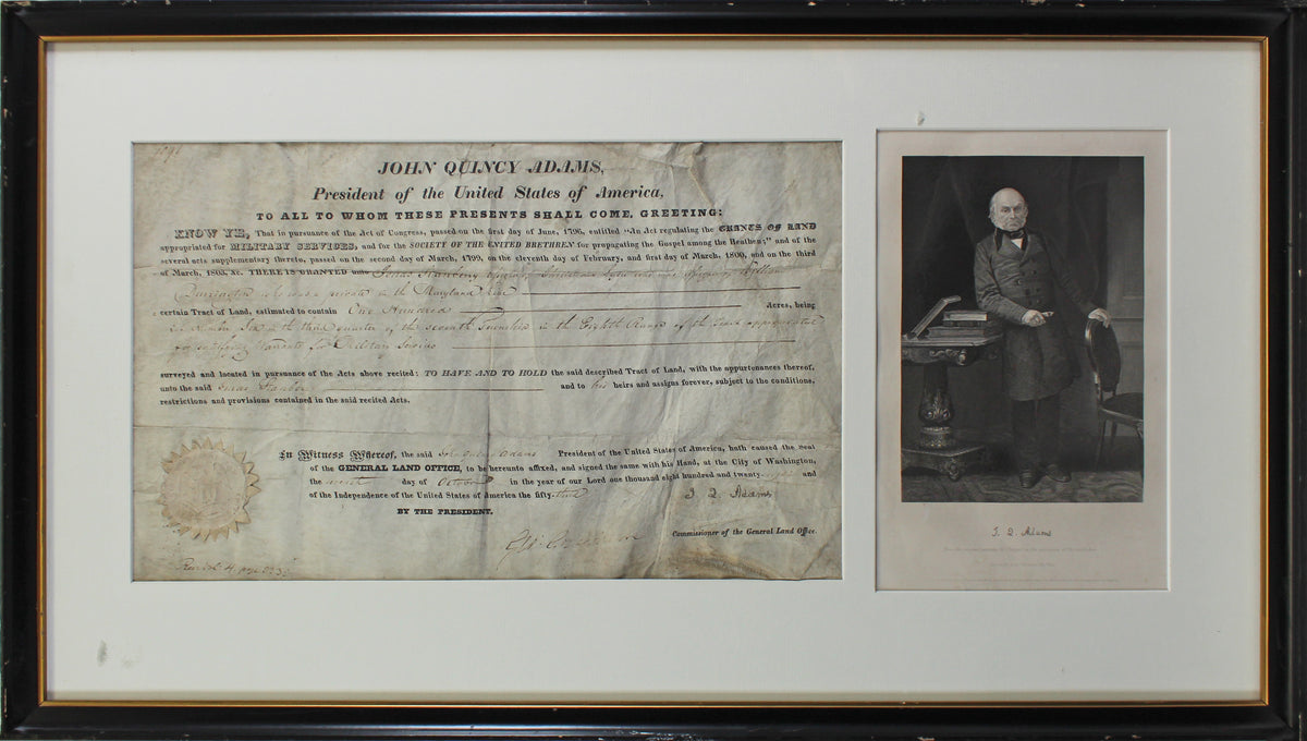 John Quincy Adams Authentic Signed & Framed 10x16 1828 Land Grant JSA #XX11820