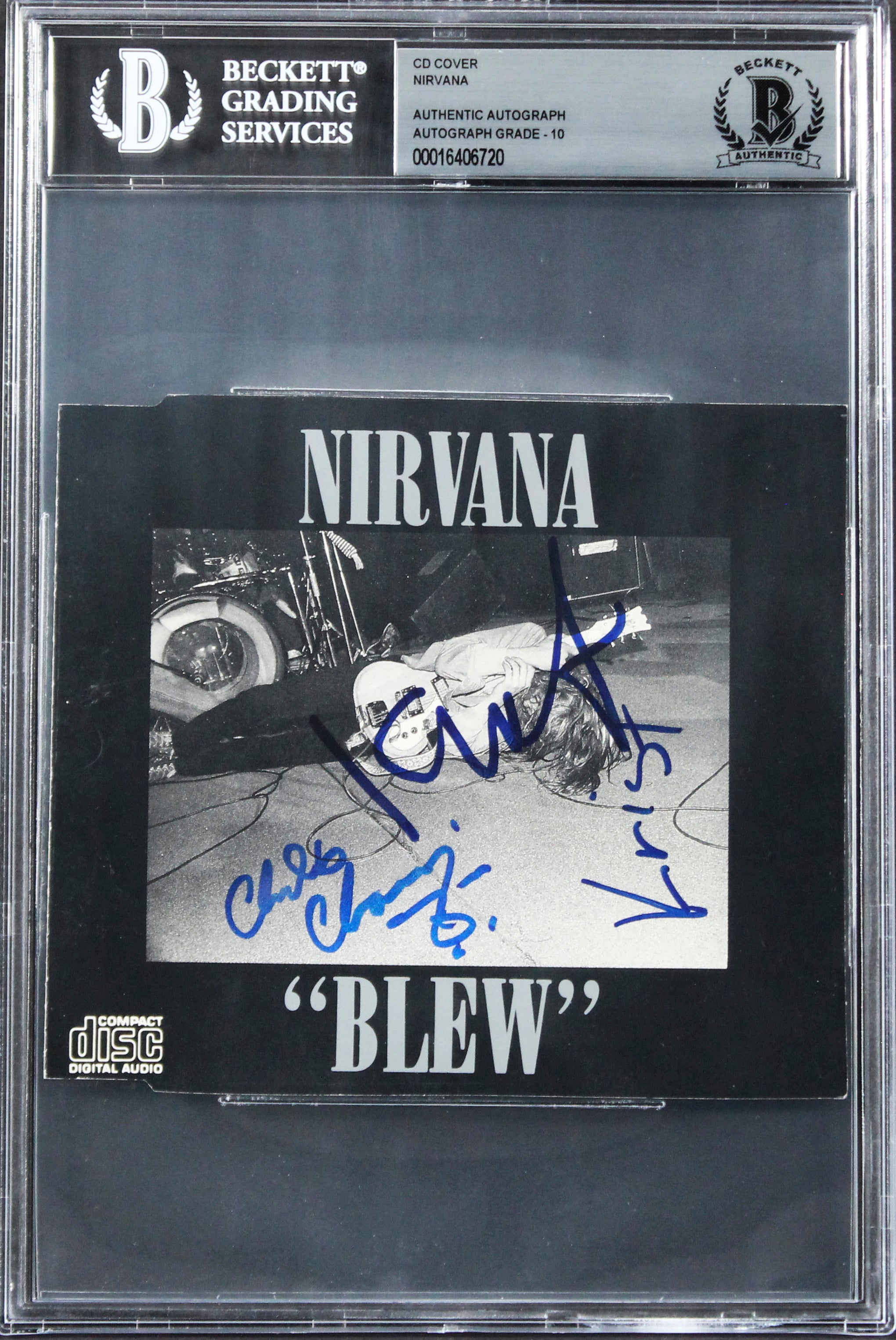 Nirvana (3) Kurt Cobain, Novoselic & Channing Signed Cd Cover Auto 10! BAS Slab