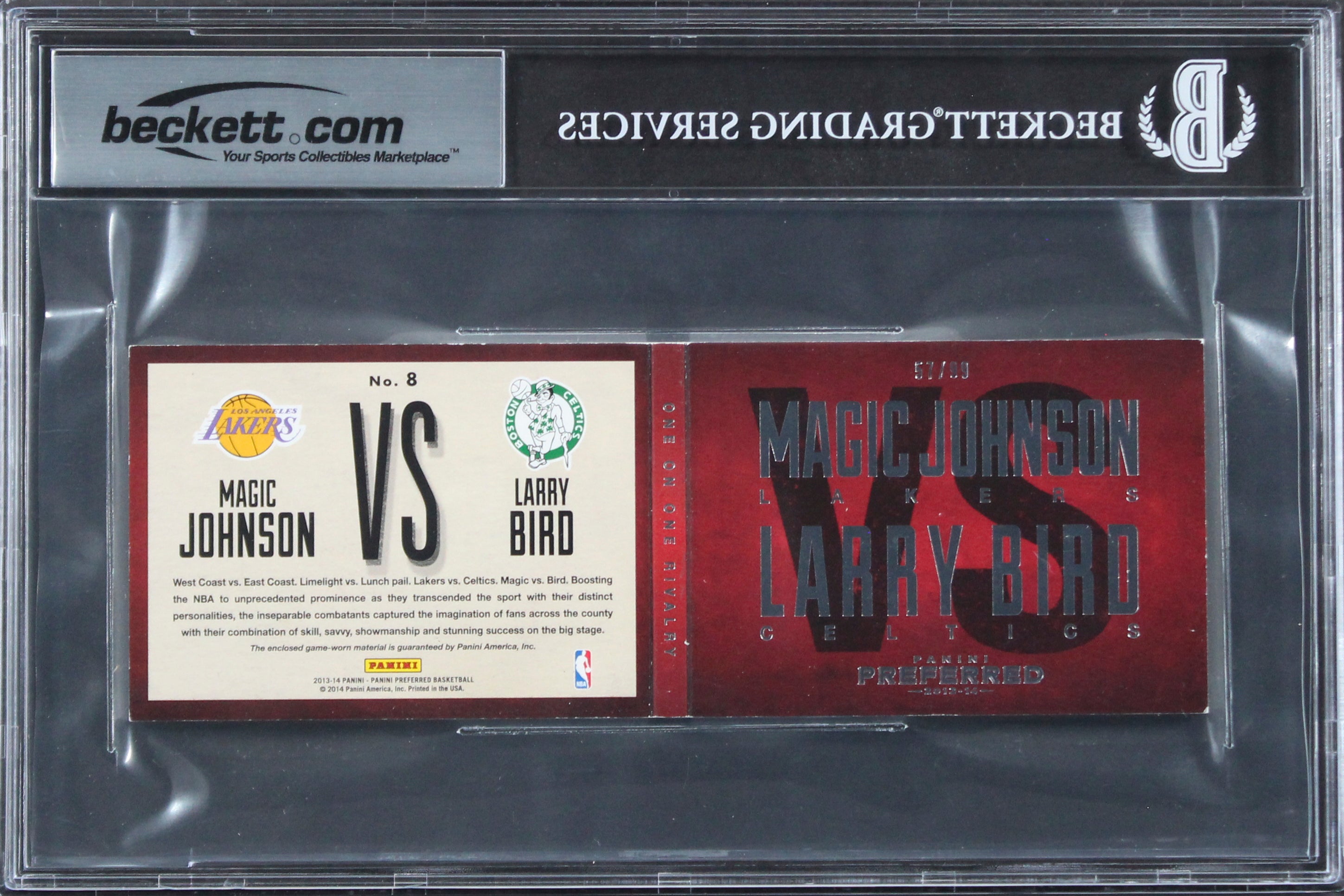 Larry Bird & Magic Johnson Signed 2013 Panini Preferred #8 Card Auto 10 BAS Slab