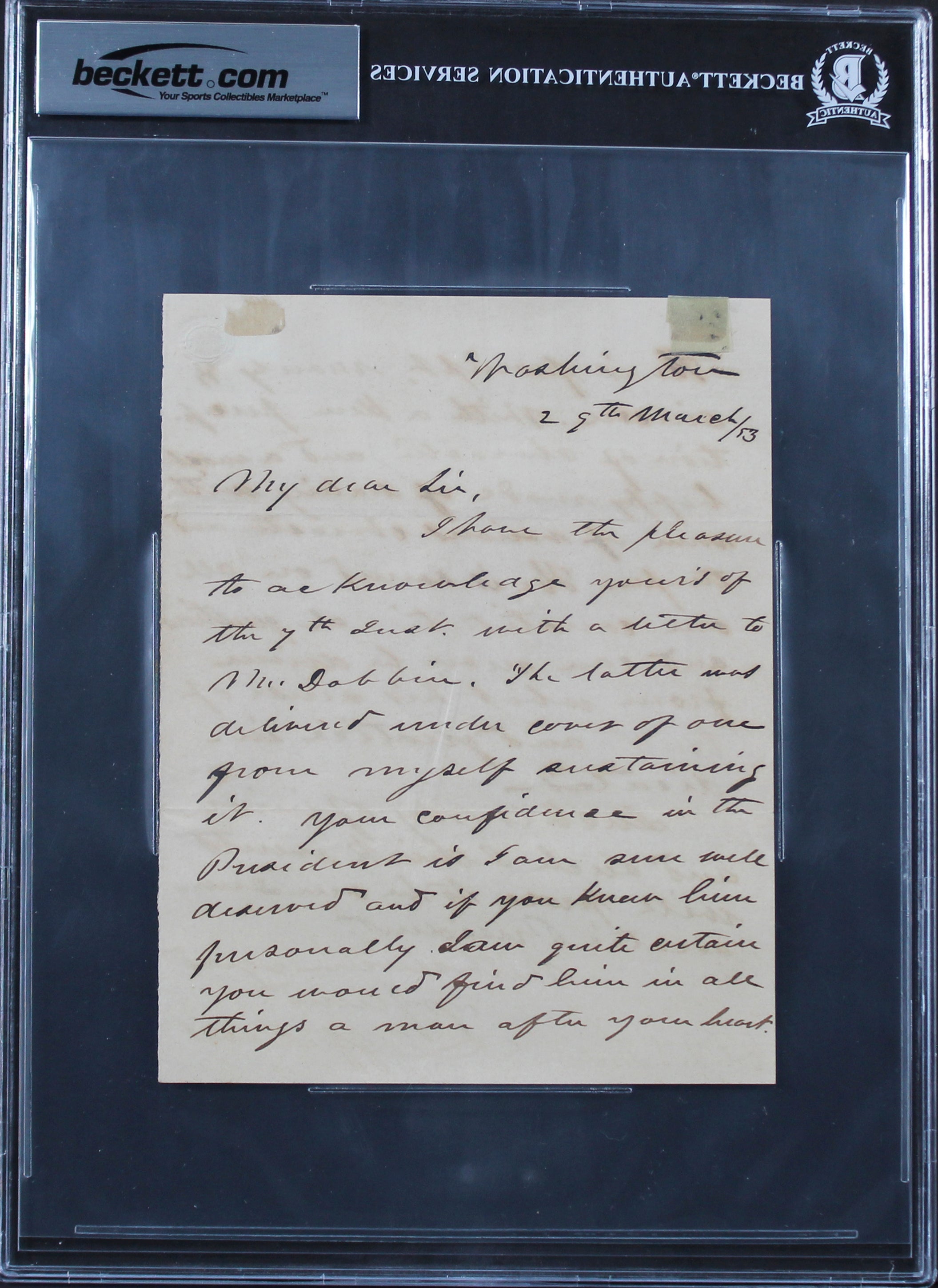 Jefferson Davis Authentic Signed 5.75x7.25 1853 Handwritten Letter BAS Slabbed