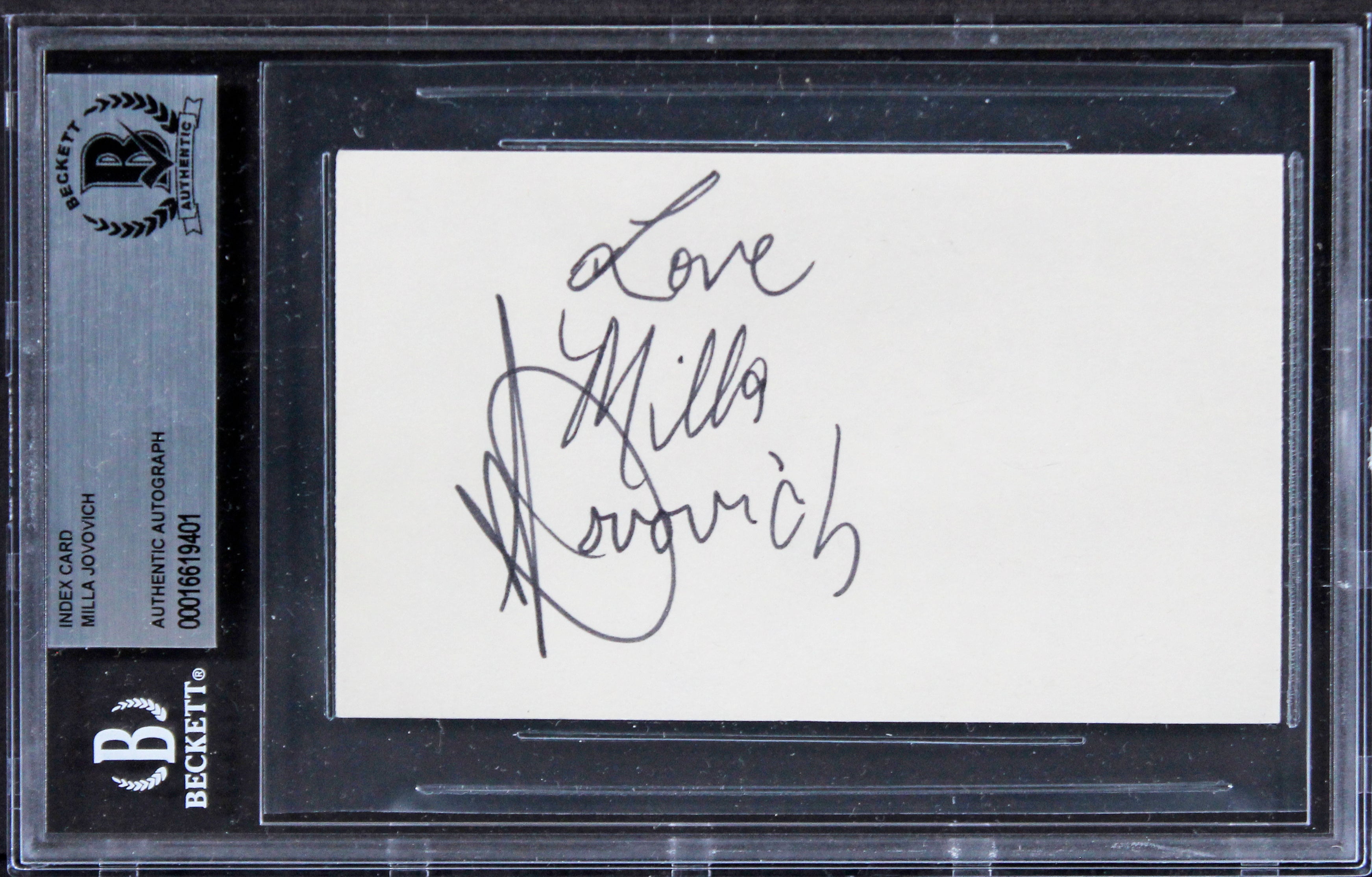 Milla Jovovich Resident Evil "Love" Authentic Signed 3x5 Index Card BAS Slabbed