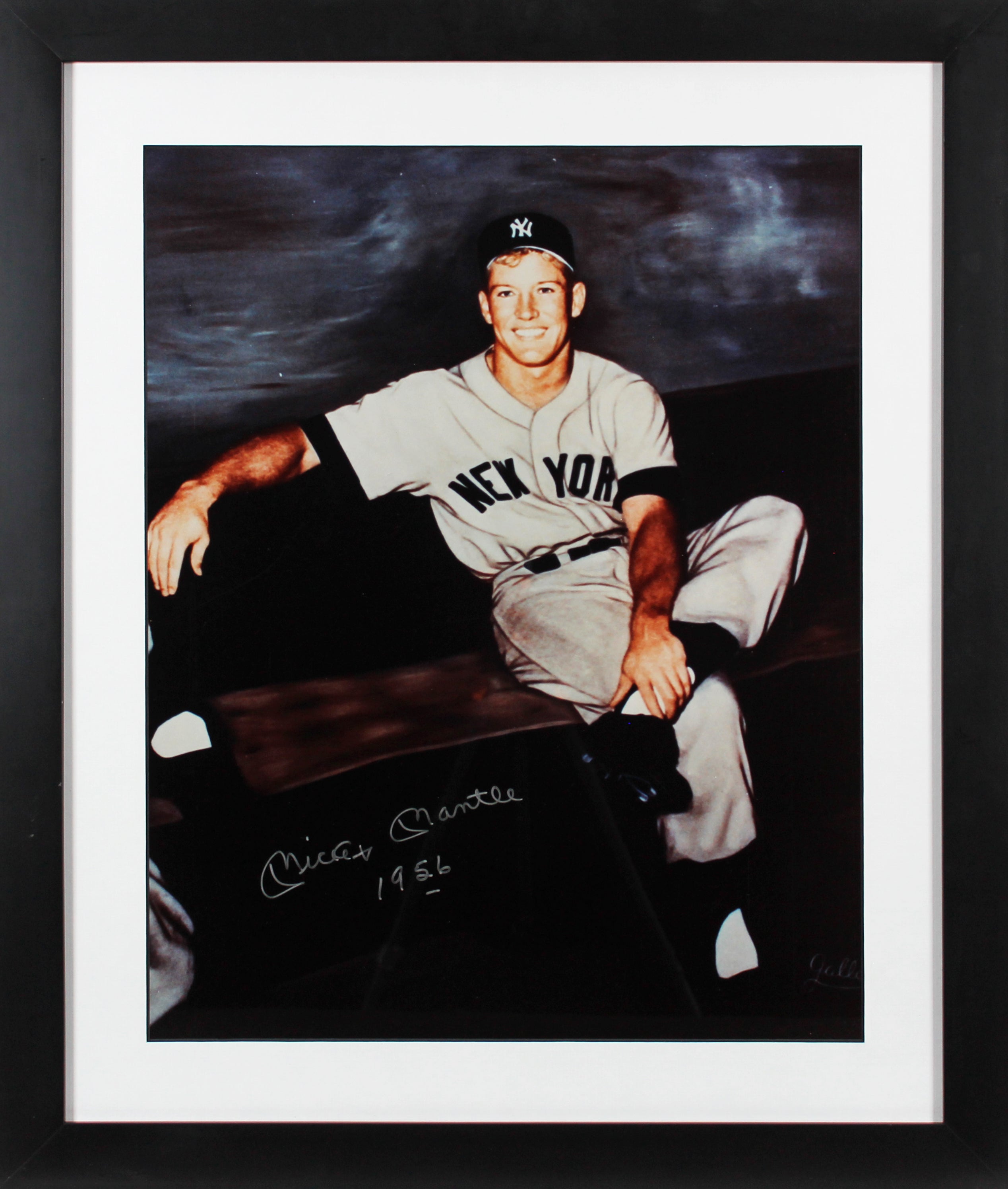 Yankees Mickey Mantle 1956 Authentic Signed 16x20 Framed Photo BAS #AC33452