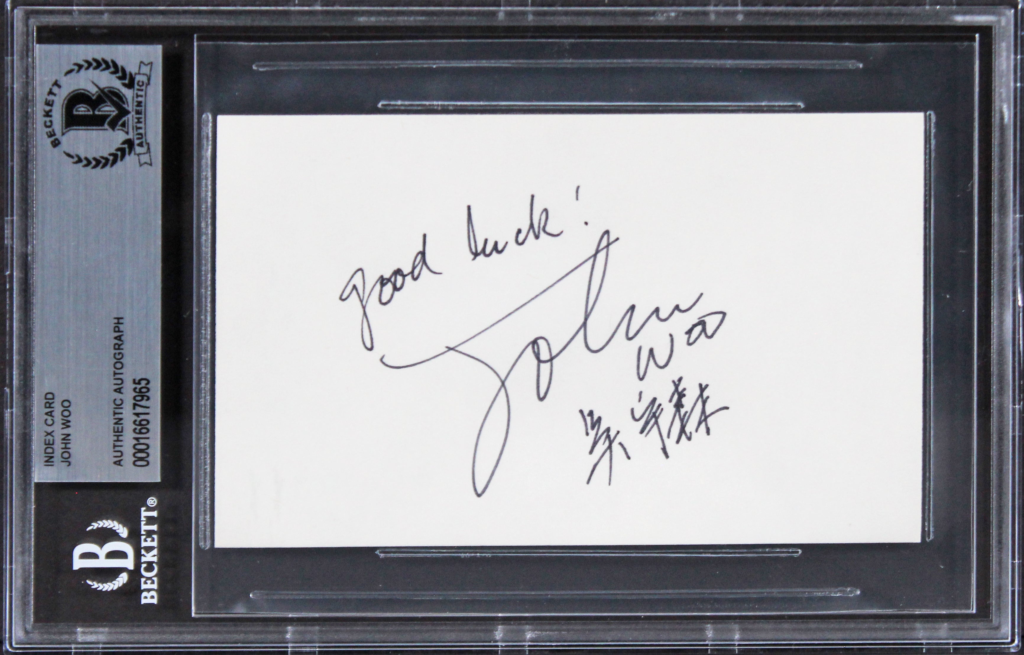 John Woo A Better Tomorrow "Good Luck" Signed 3x5 Index Card BAS Slabbed