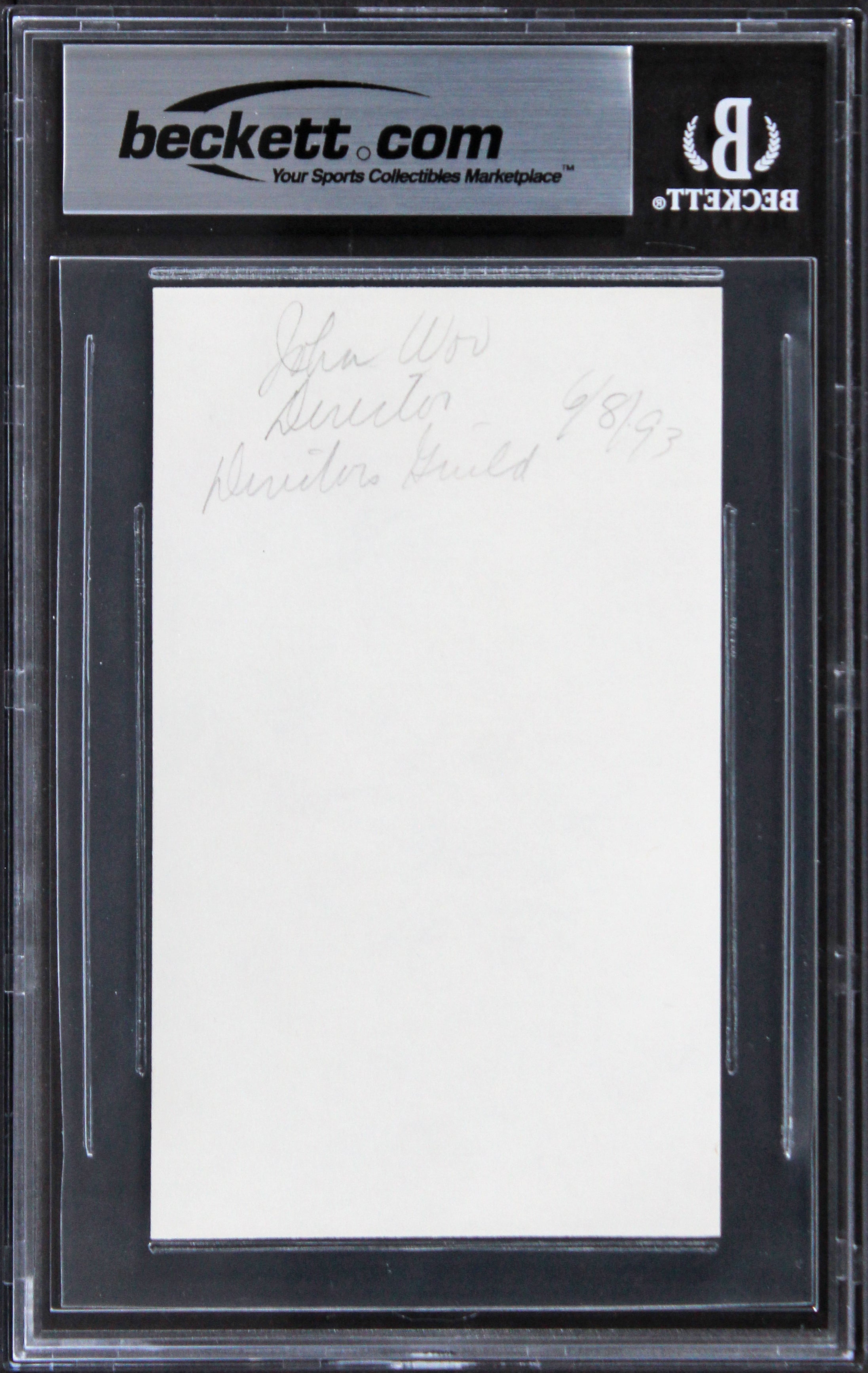 John Woo A Better Tomorrow "Good Luck" Signed 3x5 Index Card BAS Slabbed