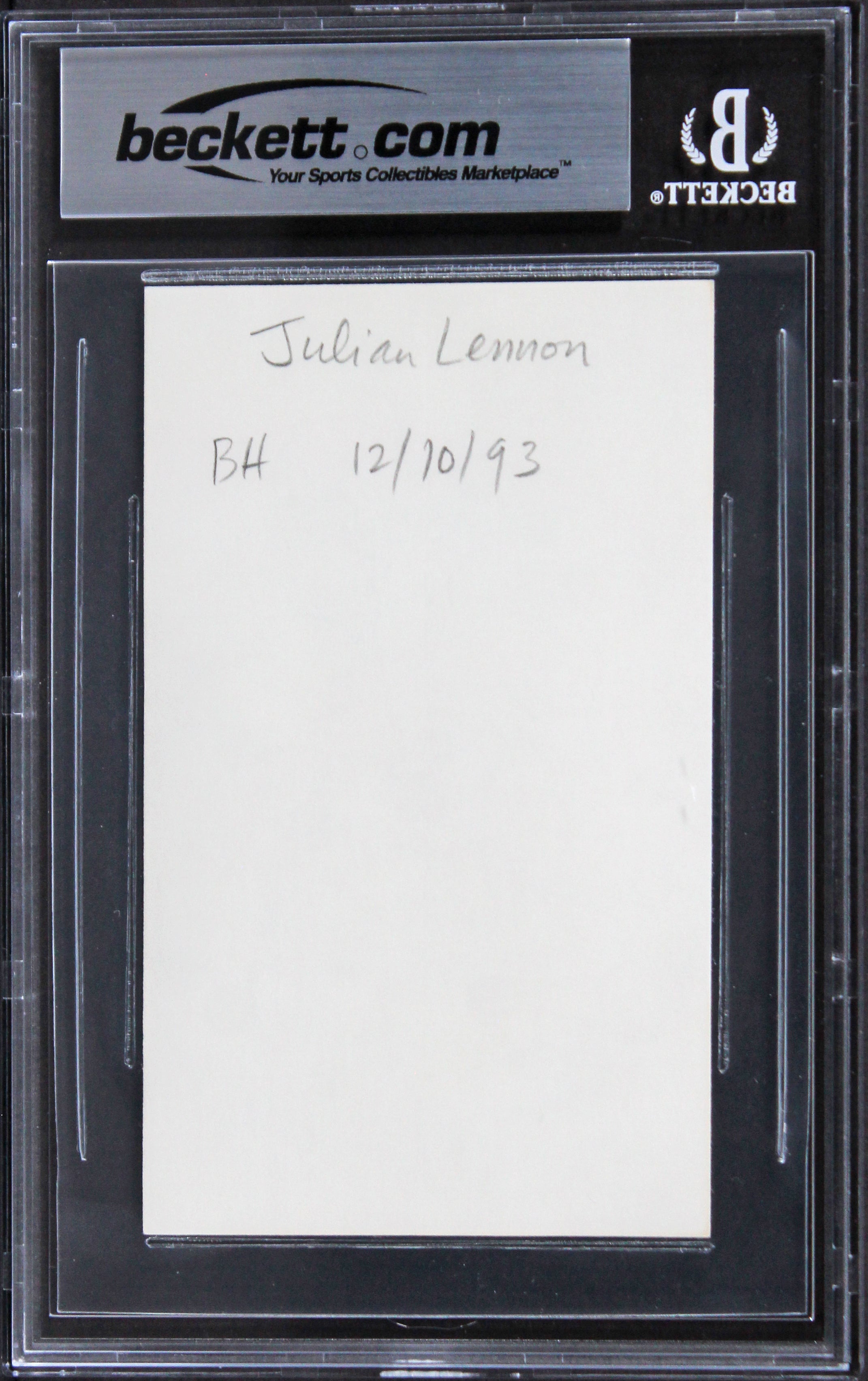 Julian Lennon Singer 93 Authentic Signed 3x5 Index Card Autographed BAS Slabbed
