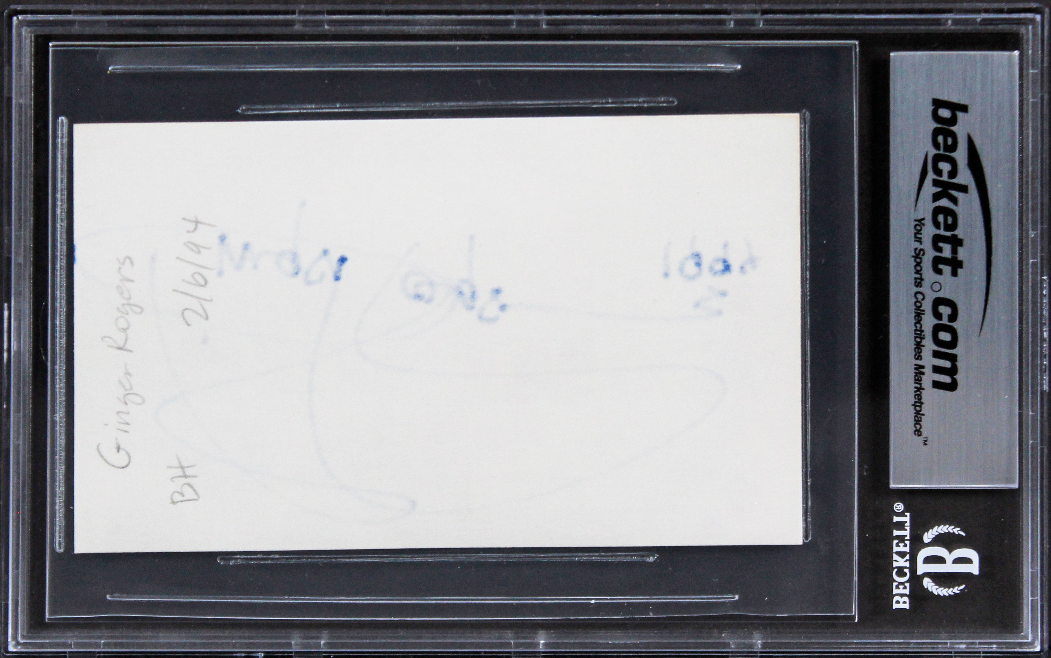 Ginger Rogers Kitty Foyle "1994" Authentic Signed 3x5 Index Card BAS Slabbed