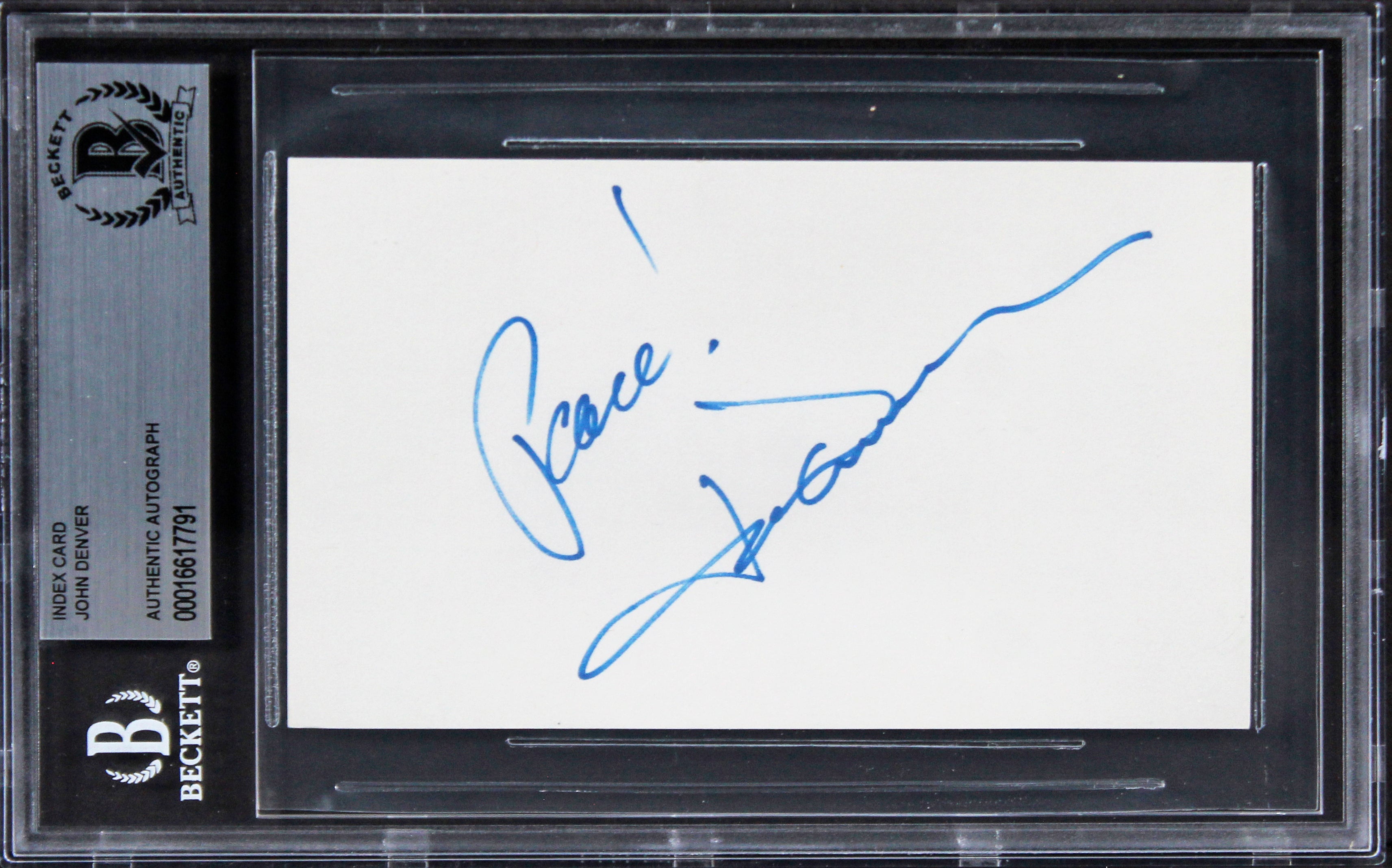 John Denver Singer Authentic Signed 3x5 Index Card Autographed BAS Slabbed 3