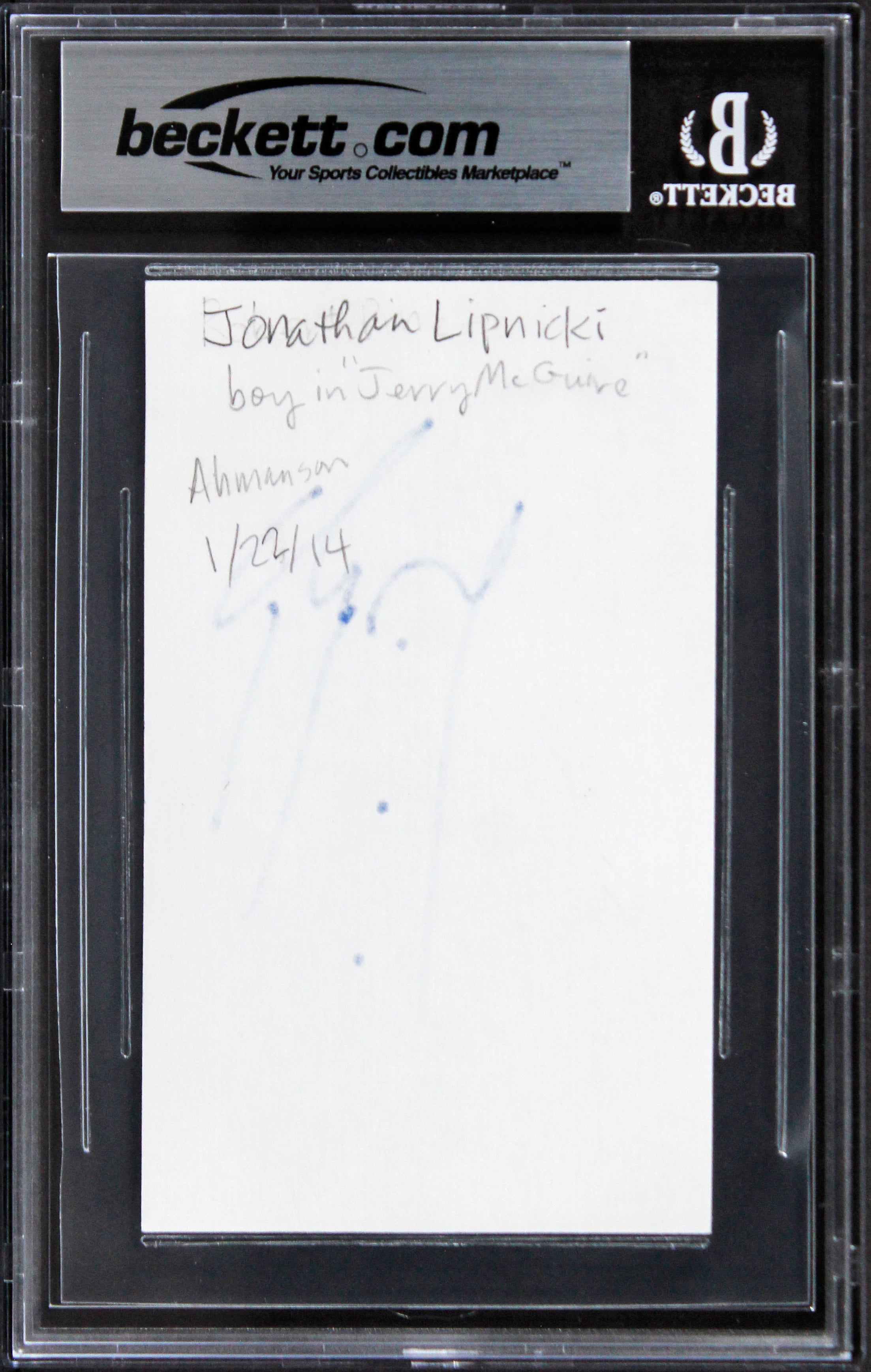 Johnathan Lipnicki Like Mike Authentic Signed 3x5 Index Card BAS Slabbed