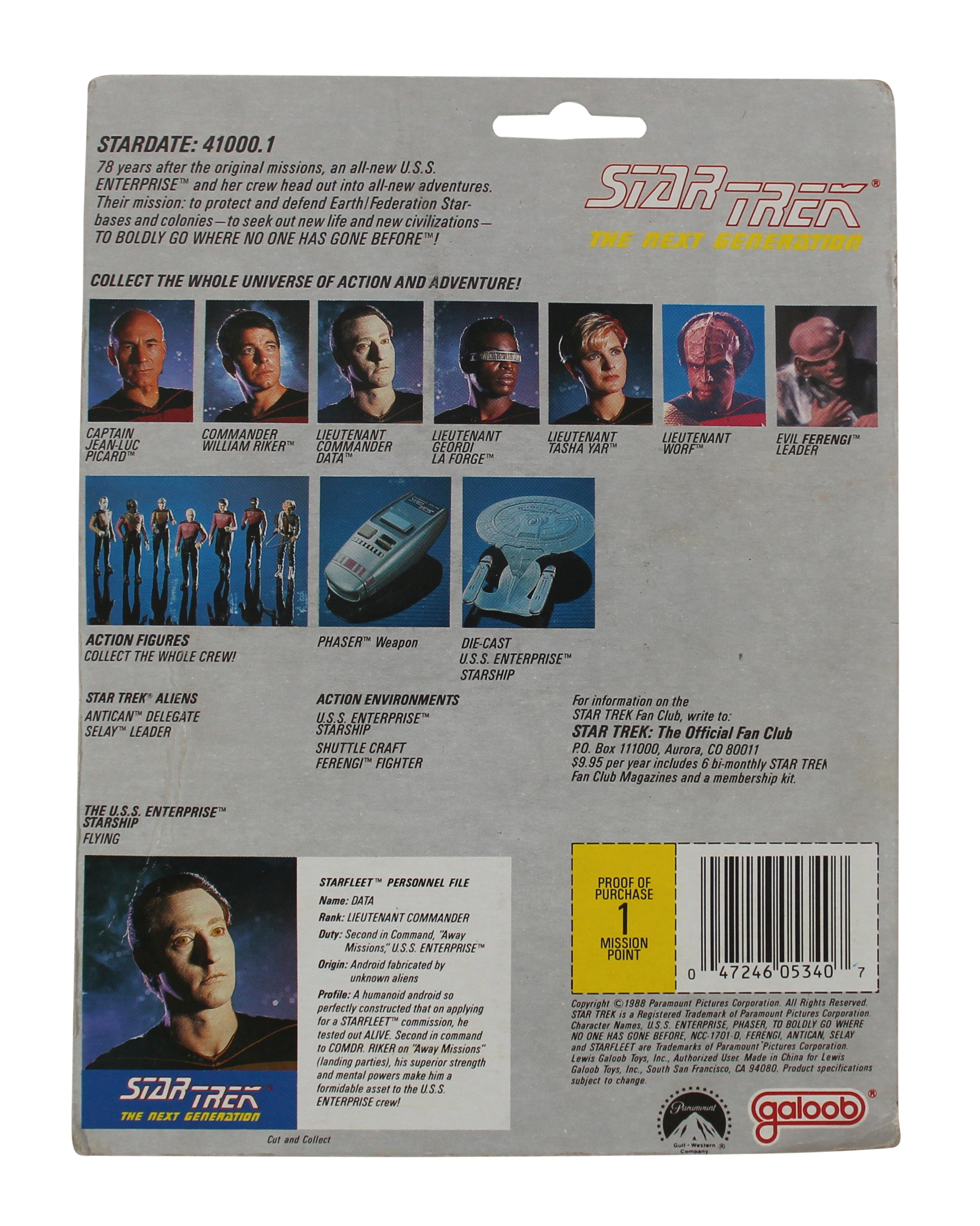 1988 Star Trek The Next Generation Galoob Action Figure Set (6) Un-signed