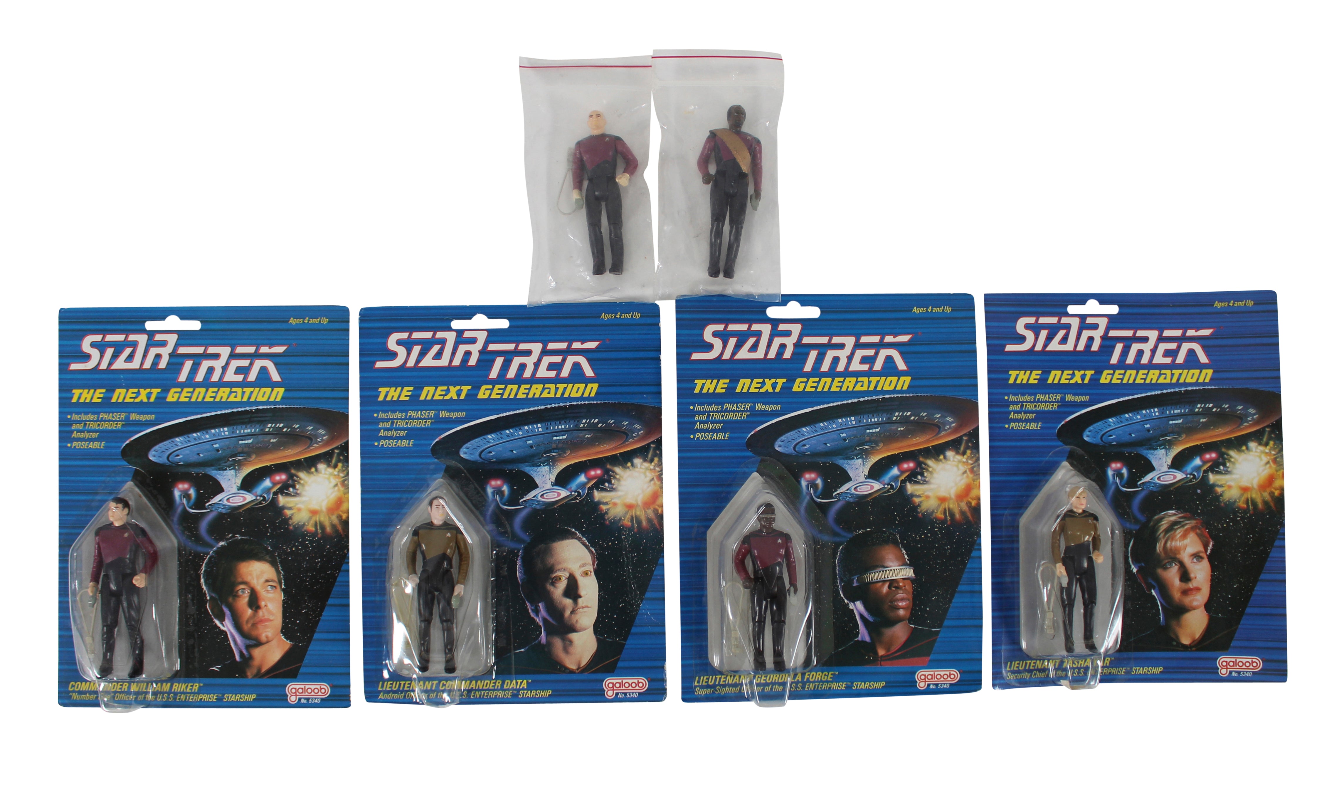 1988 Star Trek The Next Generation Galoob Action Figure Set (6) Un-signed