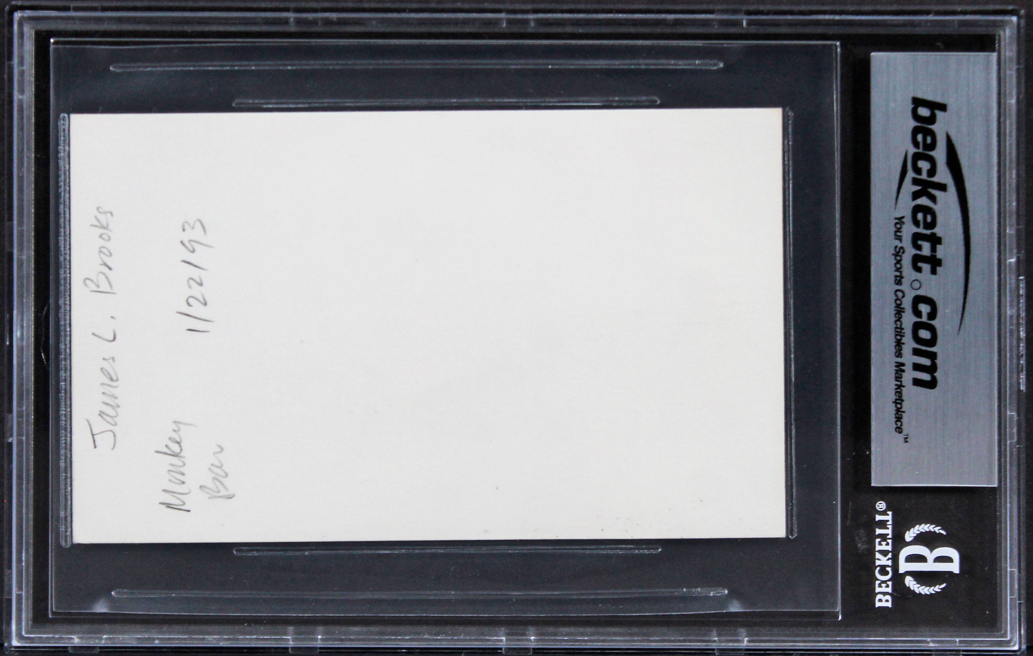 James L Brooks Broadcast News Authentic Signed 3x5 Index Card BAS Slabbed