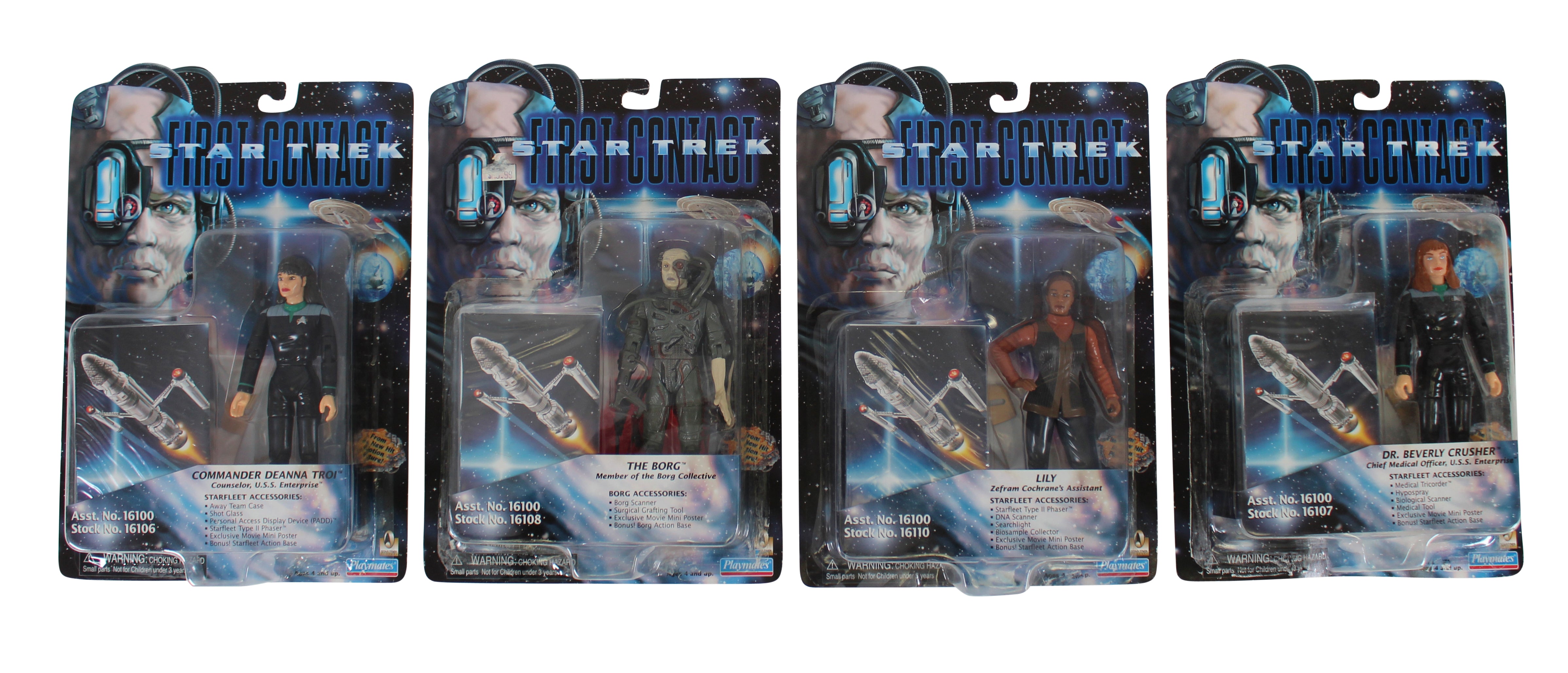 1996 Star Trek First Contact Playmates Action Figure Set (4) Un-signed