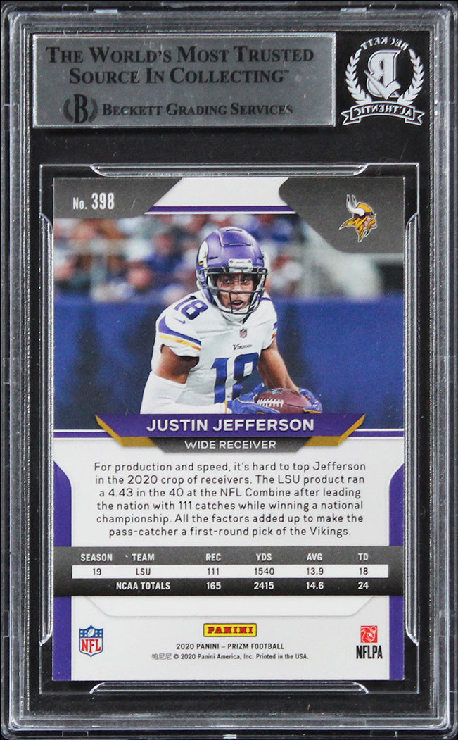 Vikings Justin Jefferson Signed 2020 Panini Prizm #398A Rookie Card BAS Slab 2